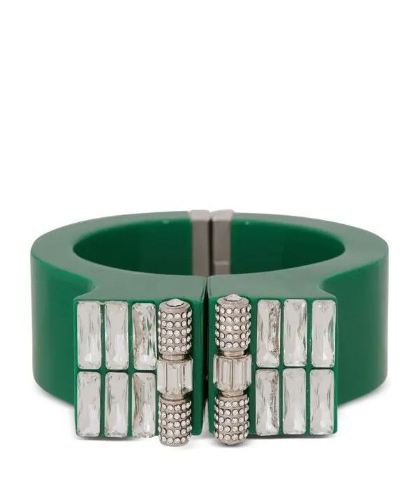 Balmain o1s1wg111225 Size:OS/Rhinestone Cuff Bracelet in Green Size ONE SIZE - 1 Thumbnail