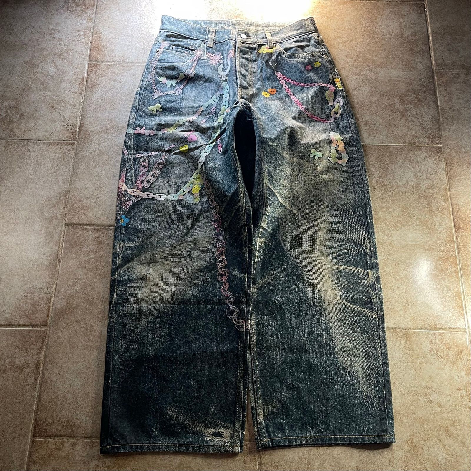 Acne Studios 1981 3D Candy Keychain Print Baggy Denim Jeans