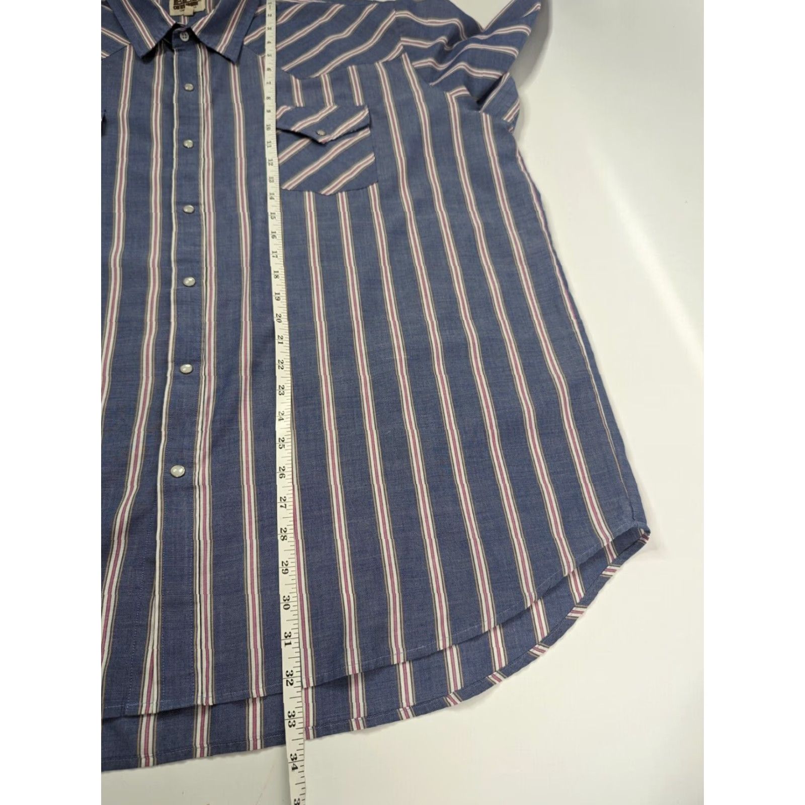Vintage Ely Cattleman Shirt Adult Big 2X Blue Striped Short Sleeve Pearl Snap Cowboy Size US XXL / EU 58 / 5 - 4 Thumbnail