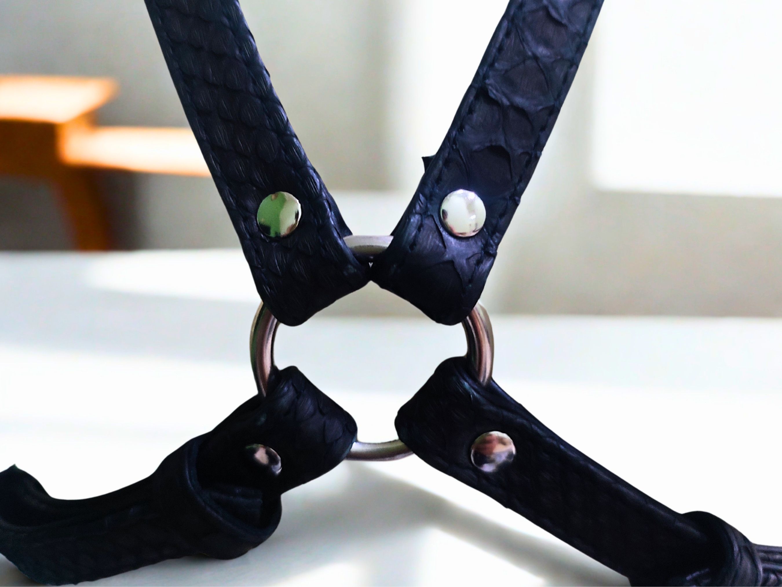 Handmade Python Snakeskin Leather Harness X Strap Style O Rings Size ONE SIZE - 4 Thumbnail