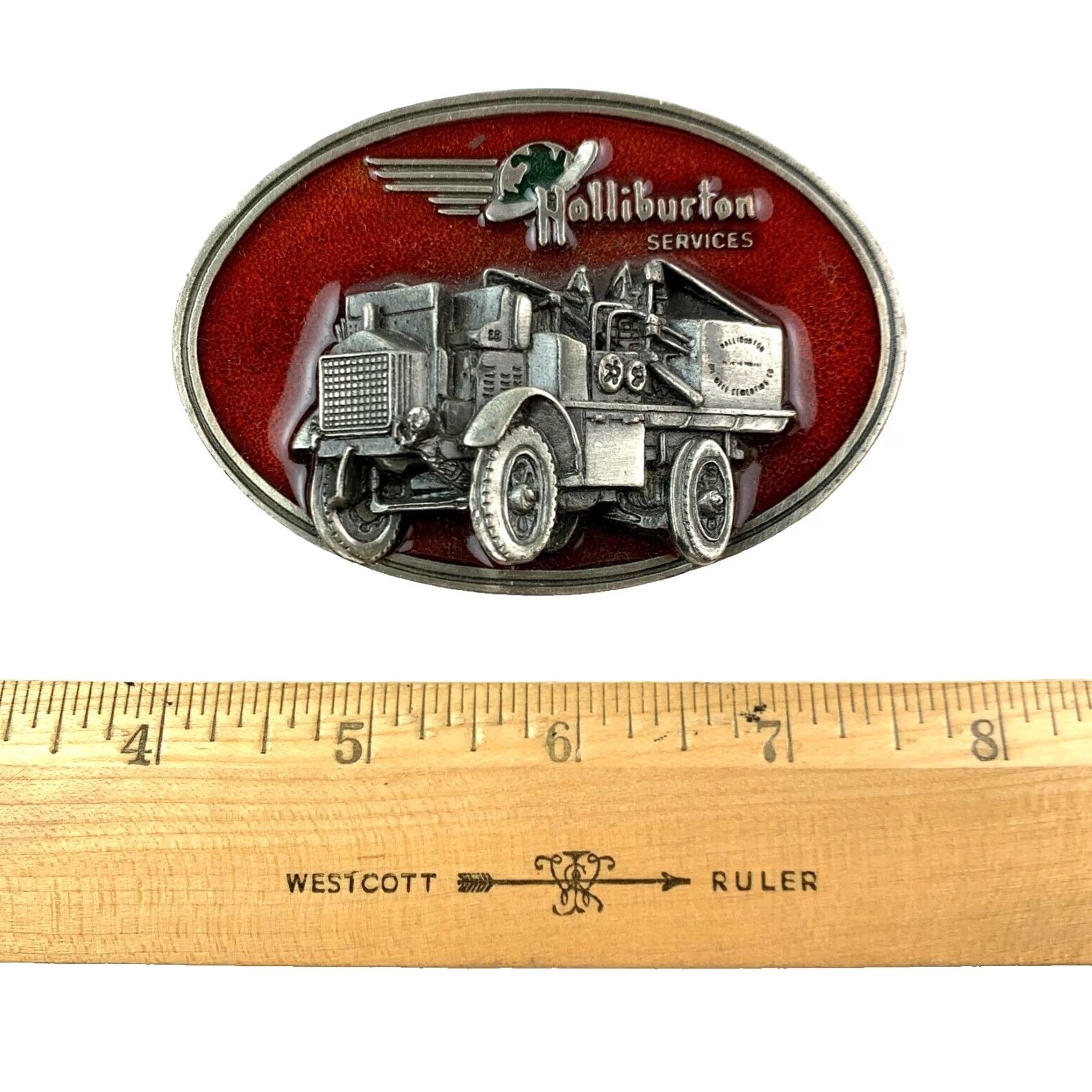 Vintage Vintage Halliburton 3D 1916 FWD Red Enamel Metal Belt Buckle General Graphics Adult Unisex Size ONE SIZE - 4 Thumbnail