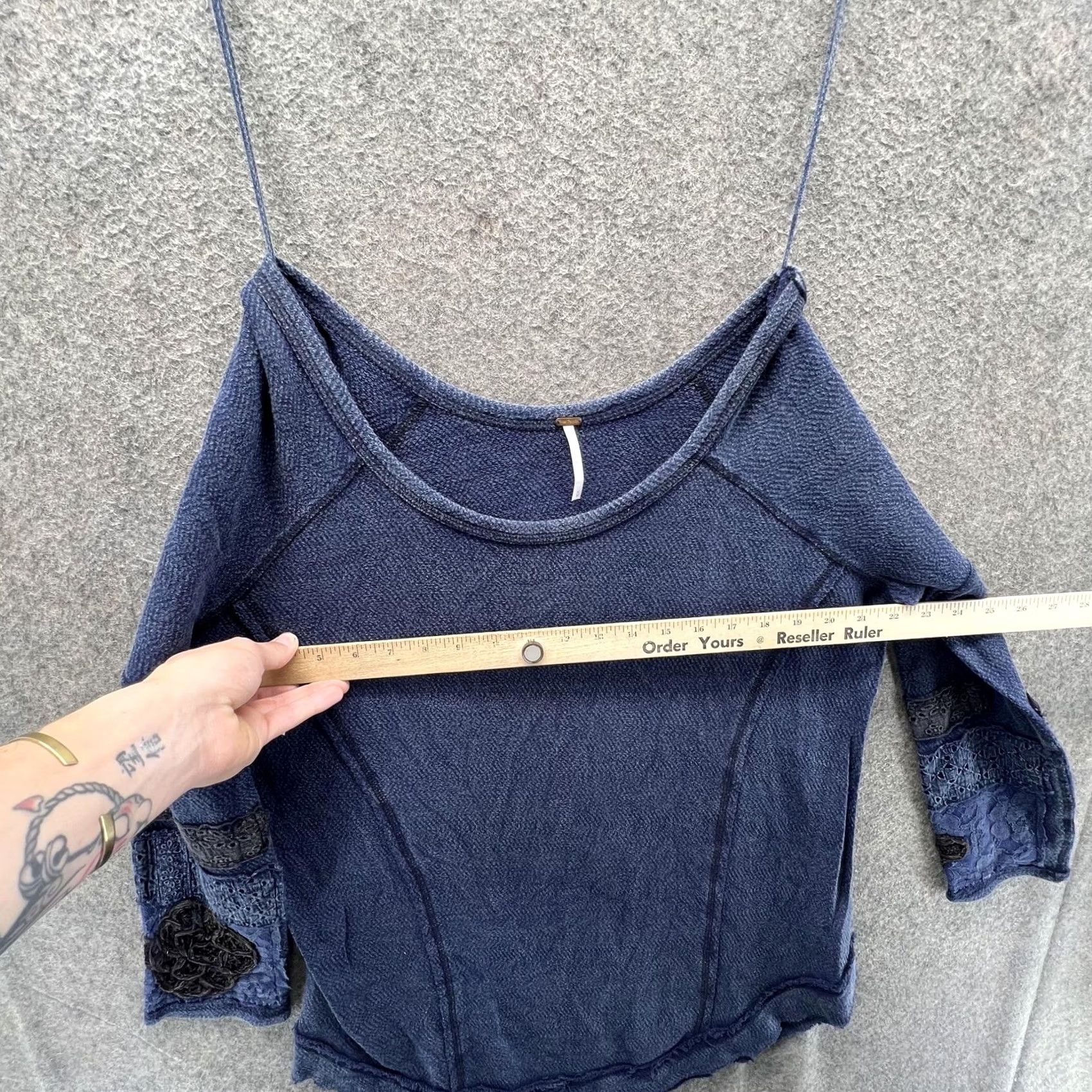 Free People Free People Shirt Womens Medium Blue Crochet Lace 3/4 Sleeve Scoop Neck Top Size M / US 6-8 / IT 42-44 - 3 Thumbnail