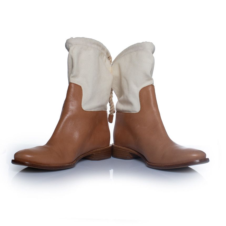Celine Celine, Leather and canvas cowboy boots Size US 8.5 / IT 38.5 - 4 Thumbnail