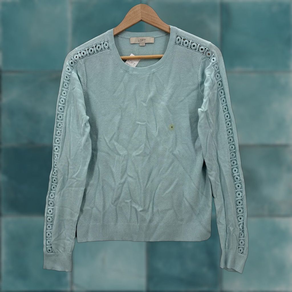 Loft LOFT Sweater Womens Medium Green Crochet Trim Silk Blend Knit Pullover Preppy Size M / US 6-8 / IT 42-44 - 1 Thumbnail