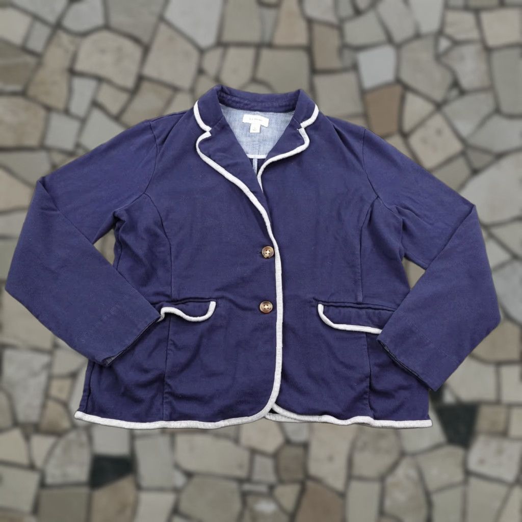 Vintage LL Bean Jacket Womens Large Blue Gray Cotton Blazer Piped Trim Casual Coat Size L / US 10 / IT 46 - 1 Thumbnail
