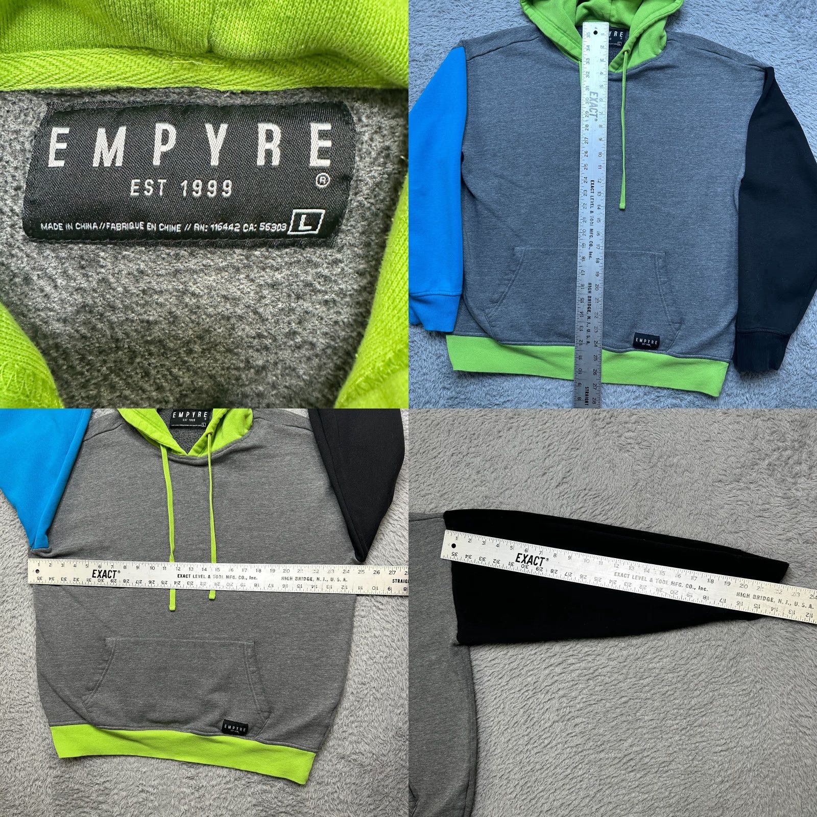 Empyre Empyre Hoodie Mens L Gray Sweatshirt Skateboard Color Block Y2K Grunge Punk Rock Hooded Pockets Pullover Size US L / EU 52-54 / 3 - 8 Thumbnail