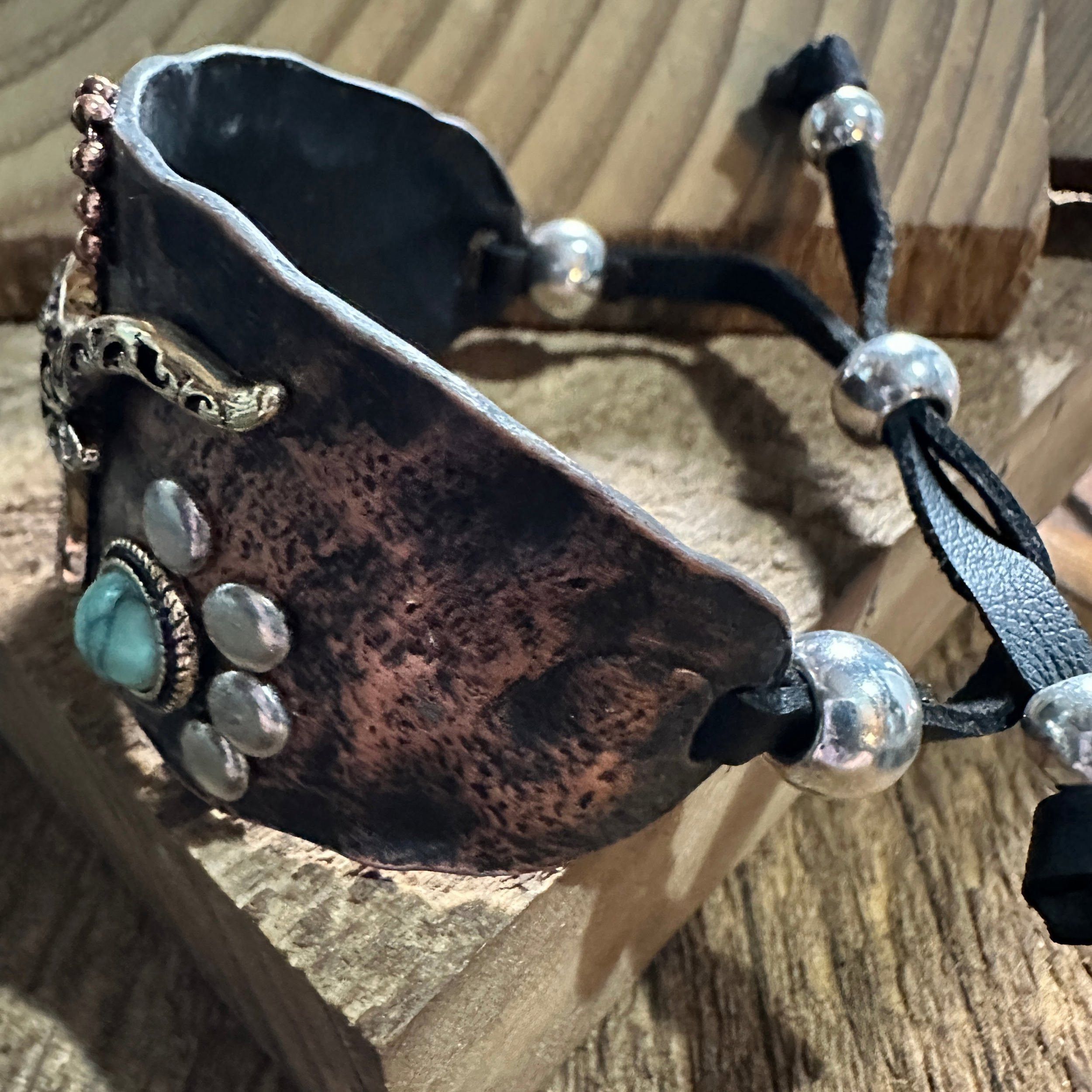 Other Longhorn Turquoise Western Cuff Bracelet with Adjustable Lea Size ONE SIZE - 4 Thumbnail