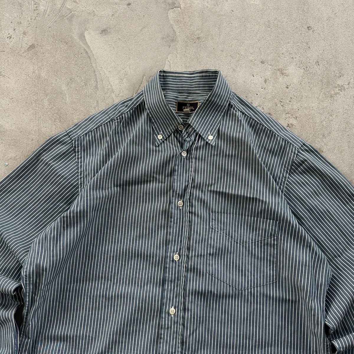 Fendi Vintage Fendi Style Oxford Stripped Shirt Buttom-Up Blue L Size US L / EU 52-54 / 3 - 6 Thumbnail