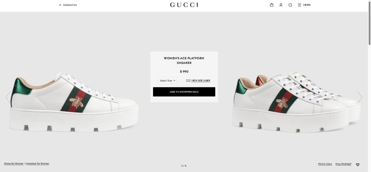 Gucci RRP$990 Gucci Ace Sneaker Web Bee Embroidered Platform Size US 7.5 / IT 37.5 - 2 Thumbnail