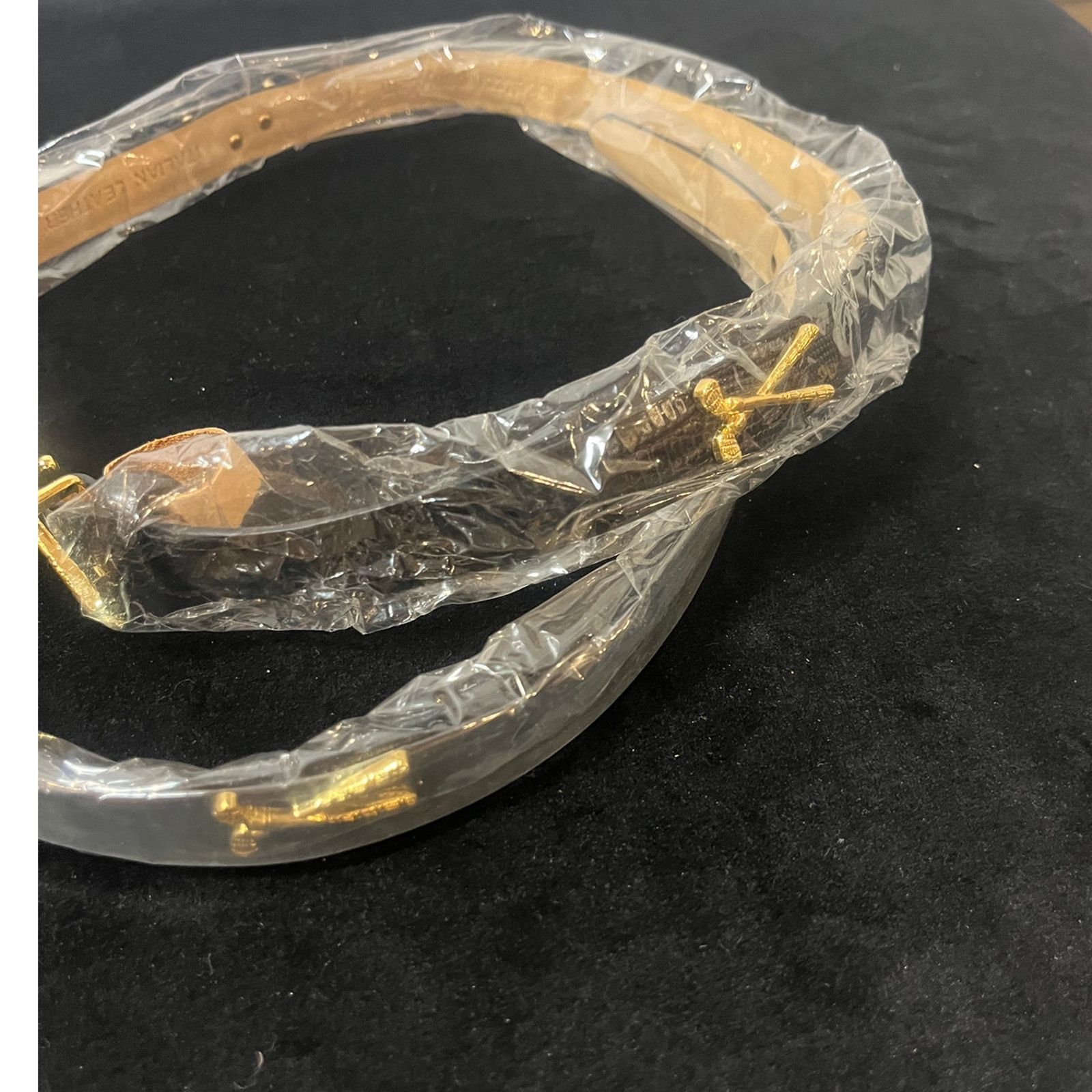 Other Women's Black Italian Leather Belt Large Gold Golf Clubs NWT Size ONE SIZE - 1 Thumbnail