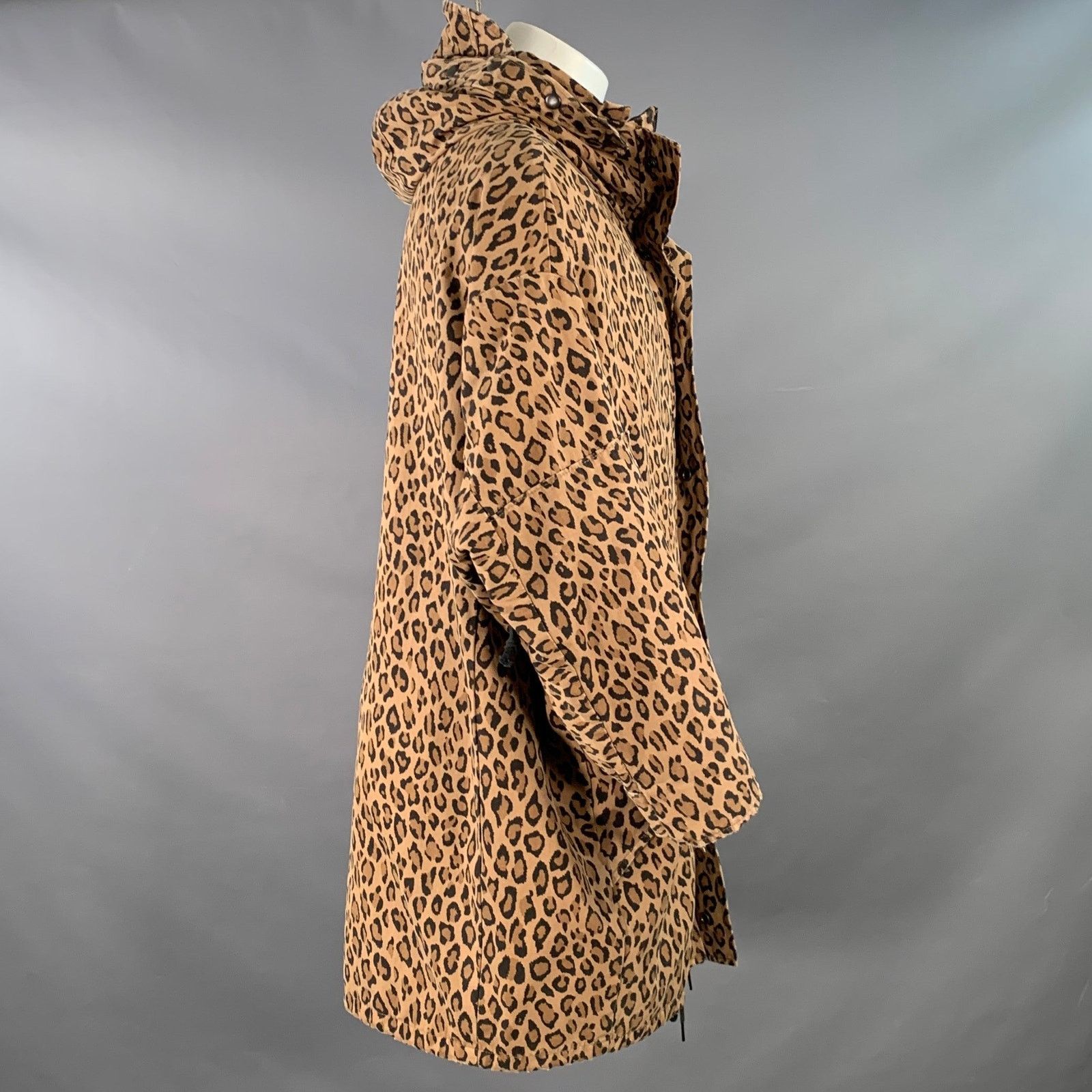 R13 Tan Black Animal Print Oversized Hooded Parka Coat Size US S / EU 44-46 / 1 - 2 Thumbnail