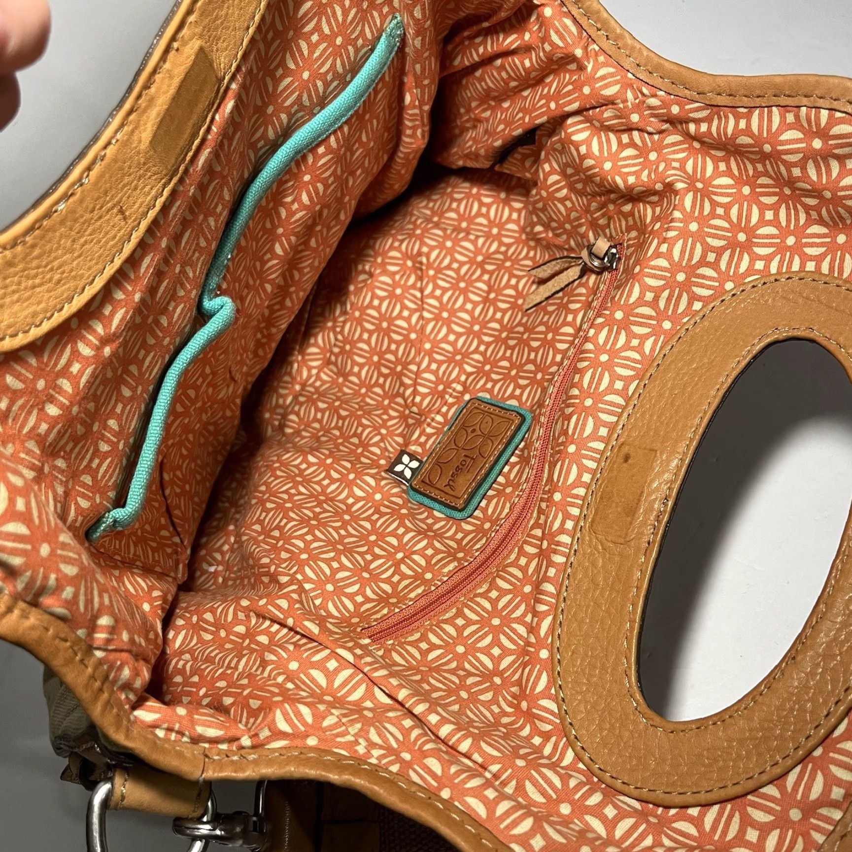 Fossil Fossil Key Purse Satchel Bag Large Canvas Tote Tan Floral Bohemian With Strap - Fossil Satchel Bag, Bohemian Floral Canvas Tote, Key Purse, Tan Strap Size ONE SIZE - 6 Thumbnail