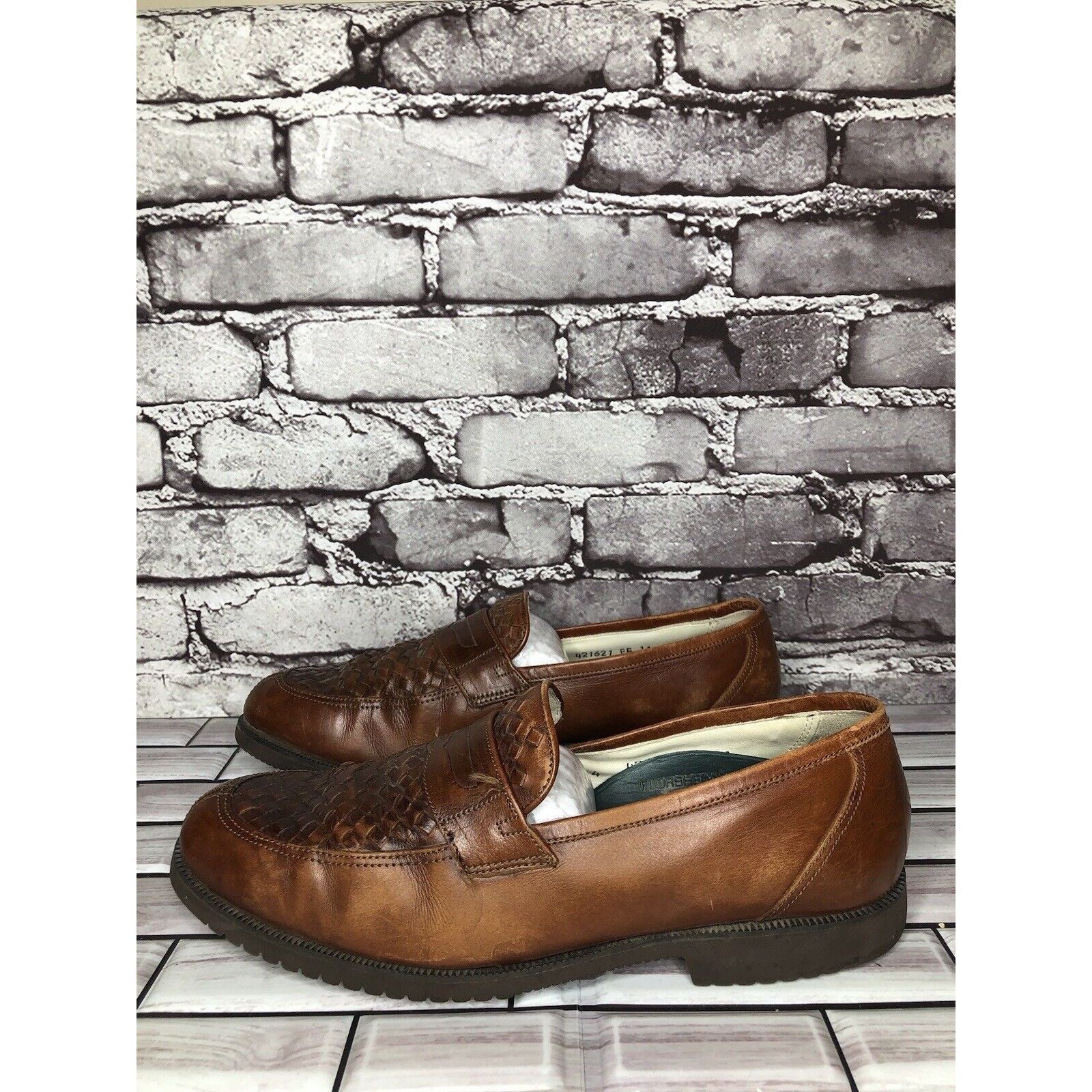 Florsheim Florsheim Vibram Brown Leather Woven Hand Sewn Dress Loafers Size US 9.5 / EU 42-43 - 11 Thumbnail