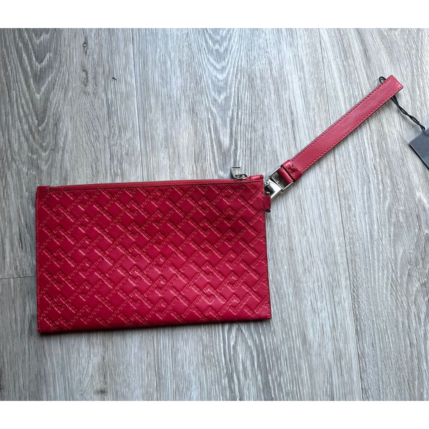 Versace Versace Large Red Logo Print Leather Wristlet Clutch Size ONE SIZE - 2 Thumbnail