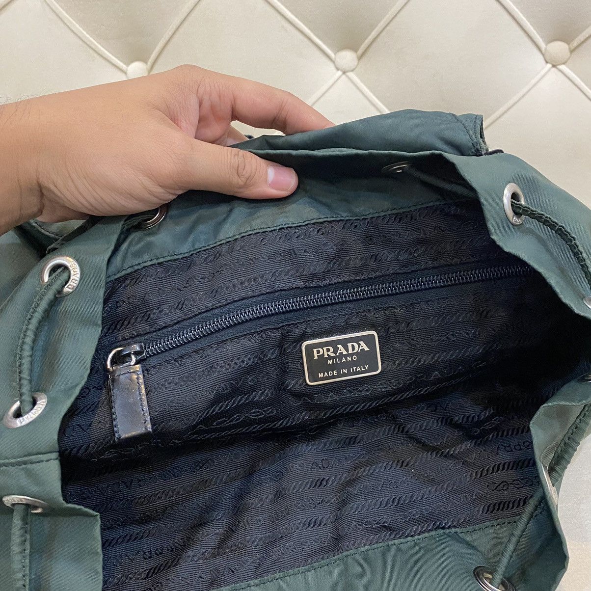 Prada × Vintage Vintage Prada Green Nylon Vela Backpack Size ONE SIZE - 13 Thumbnail