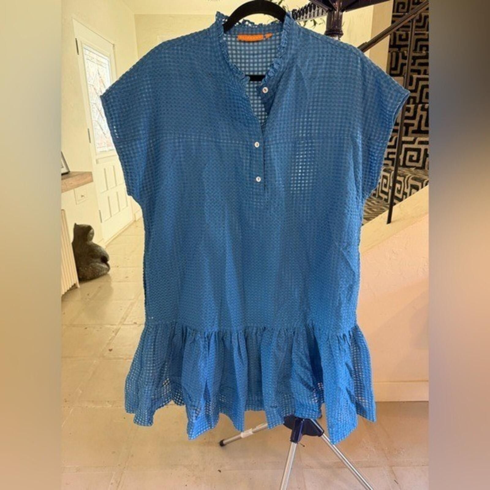 Oliphant Tuckernuck Oliphant Delray Blue Mini Dress Textured Ruffle L Size L / US 10 / IT 46 - 6 Thumbnail