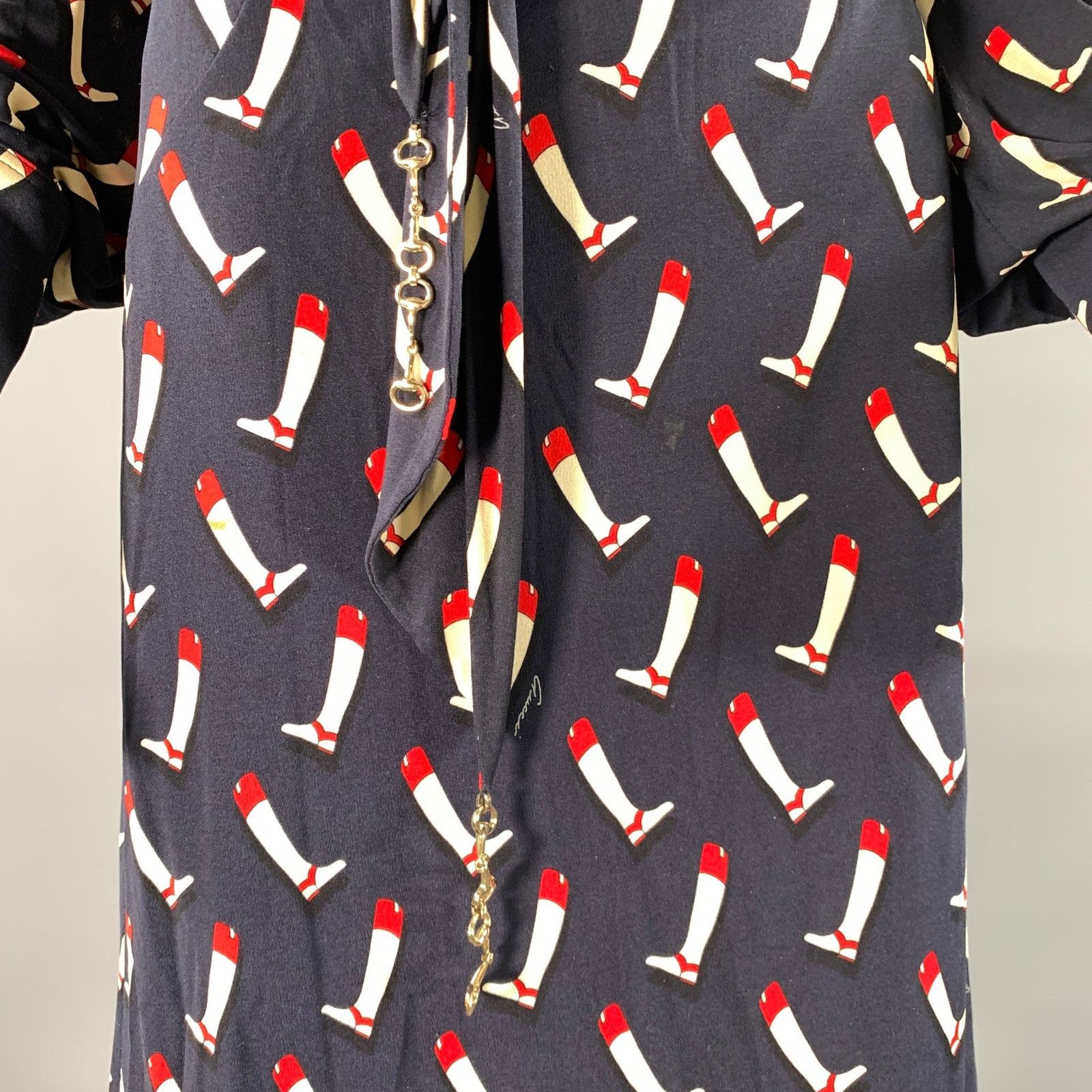 Gucci GUCCI Size 2 Navy Red Silk Riding Boots Wrap Dress Size XS / US 0-2 / IT 36-38 - 3 Thumbnail