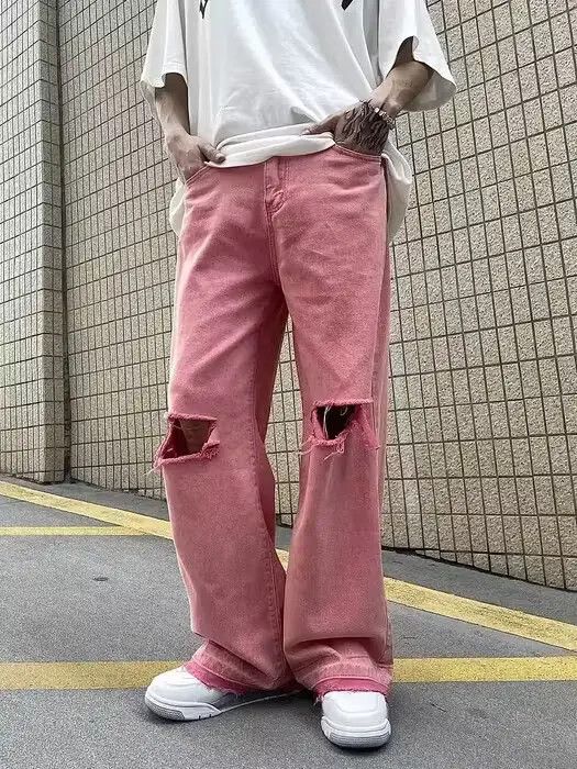 image of Vintage Streetwear Retro Punk Denim Pants in Pink, Men's (Size 32)