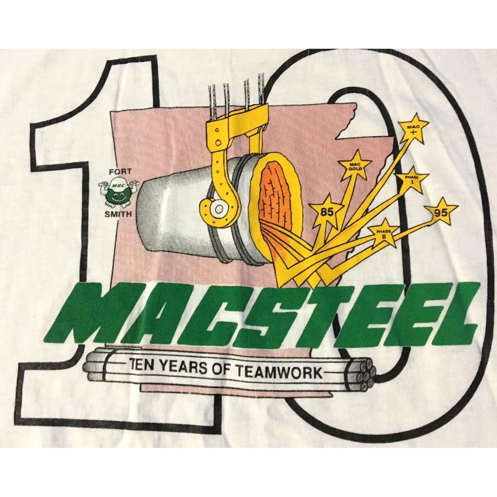 Fruit Of The Loom VINTAGE 90s Macsteel Distressed Shirt XL USA Single Stitch Grunge Trucker Punk Shirt Mens White Size US XL / EU 56 / 4 - 3 Thumbnail