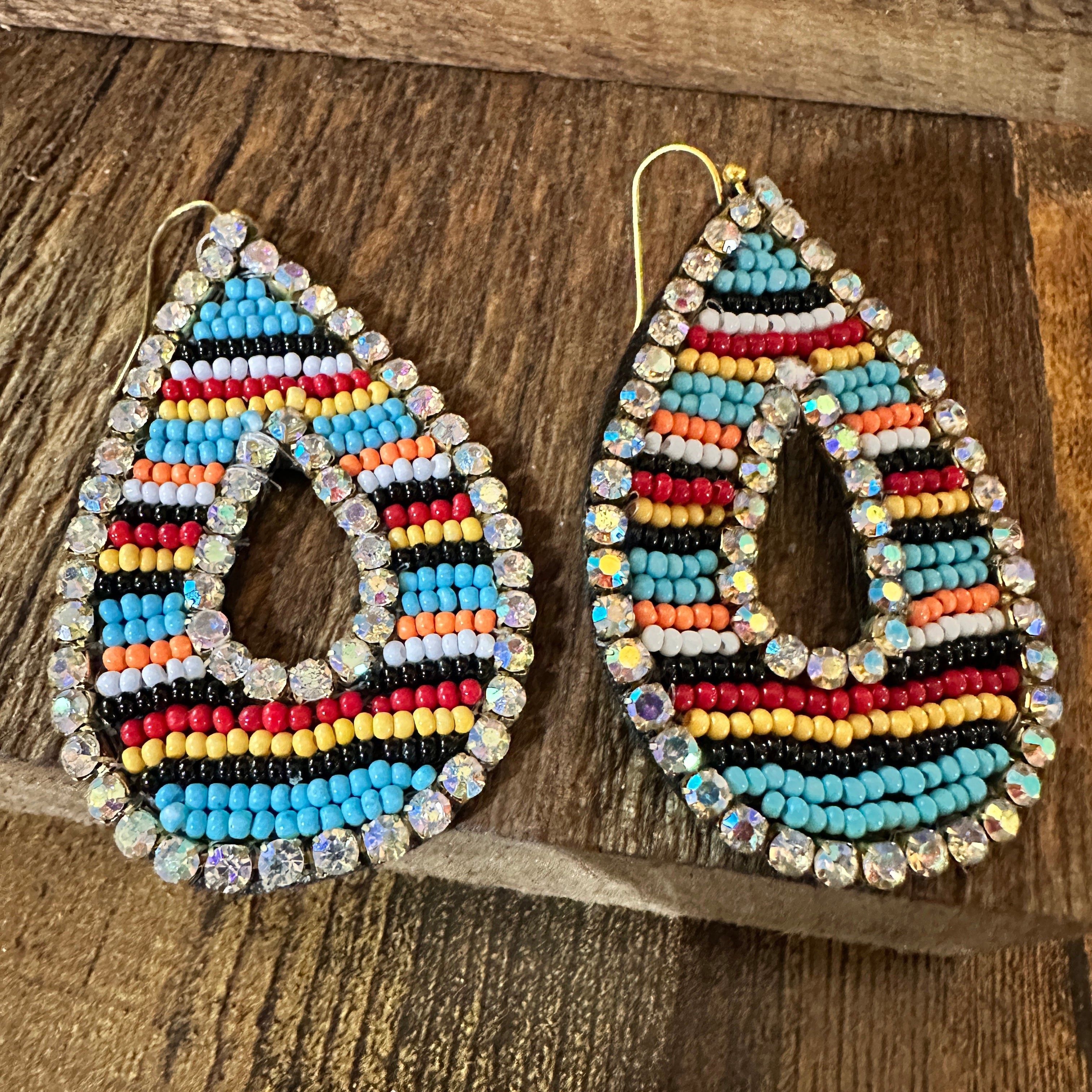 Other Southwestern Chic Teardrop Dangle Earrings, Rhinestones Seed Size ONE SIZE - 5 Thumbnail