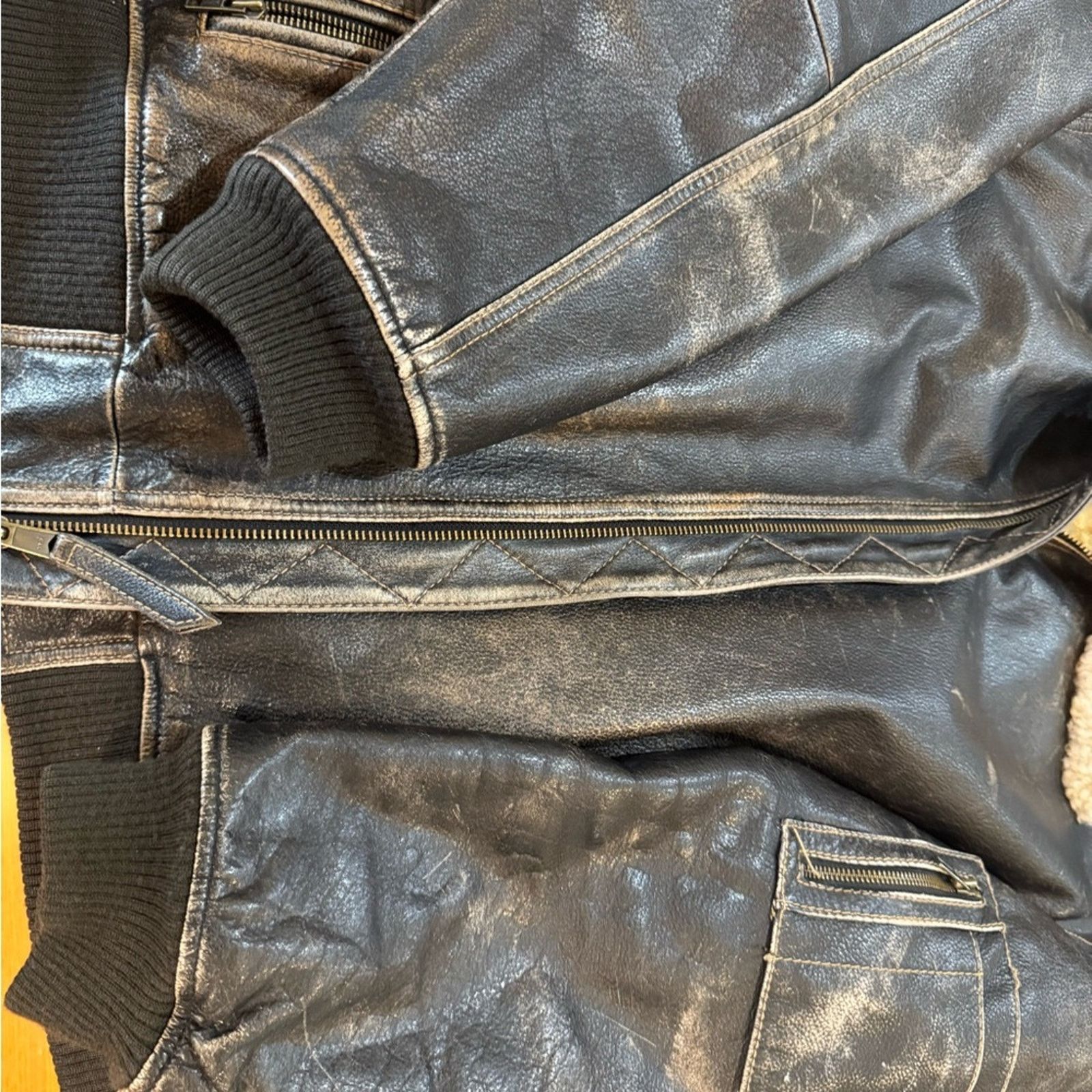 Roundtree & Yorke Roundtree & Yorke Bomber Leather Jacket w/ Shearling Collar Size US XL / EU 56 / 4 - 2 Thumbnail