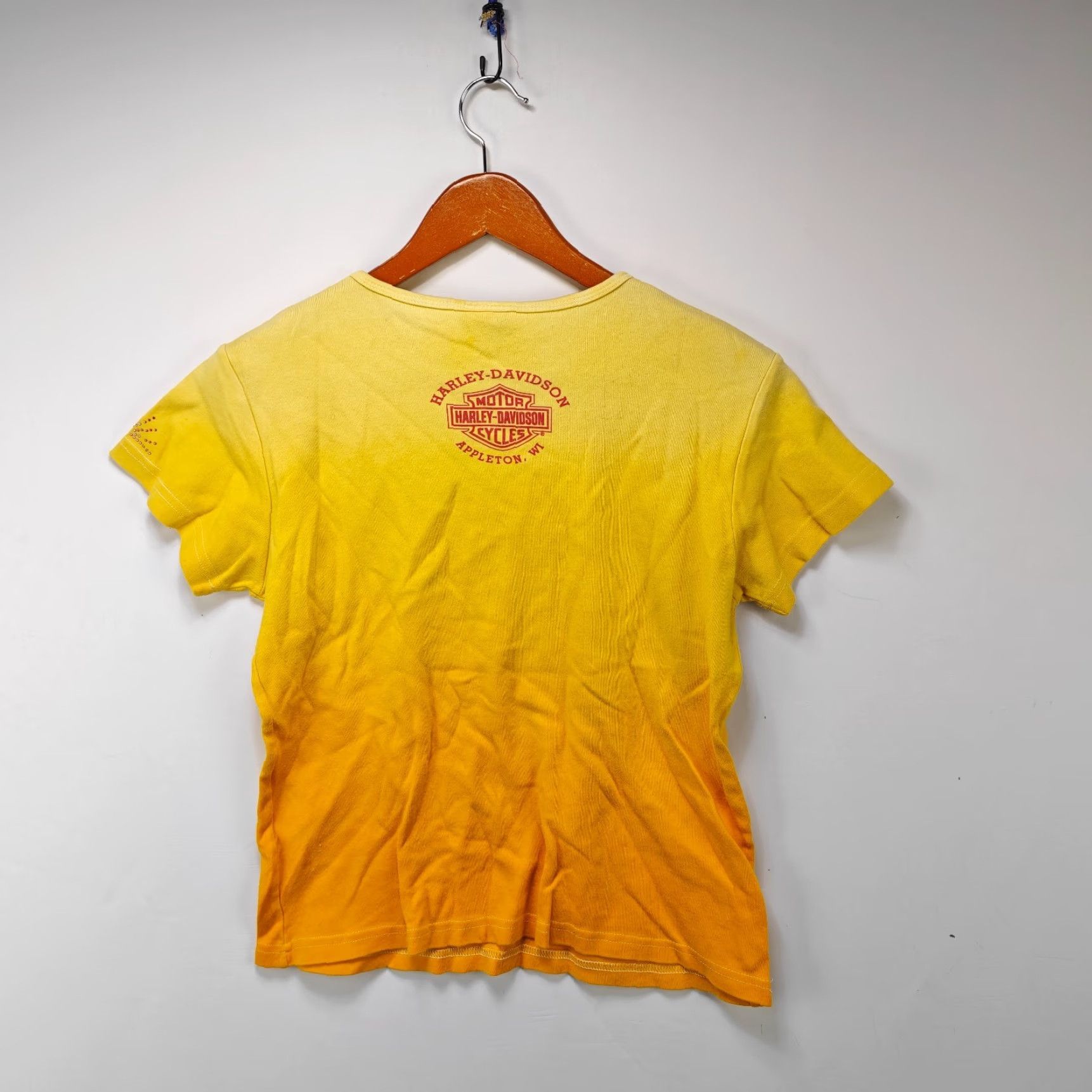 Harley Davidson VINTAGE Harley-Davidson T Shirt Womens 2XL 90s Casual Short Sleeve Yellow Cotton Regular Size XXL / US 16-18 / IT 52-54 - 6 Thumbnail