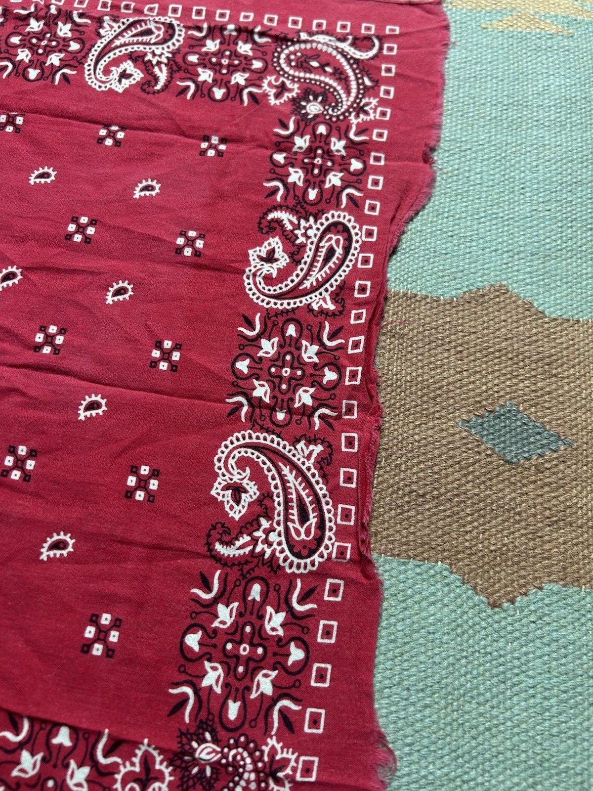 Vintage Vintage cotton bandana handkerchief paisley geometric soft Size ONE SIZE - 3 Thumbnail