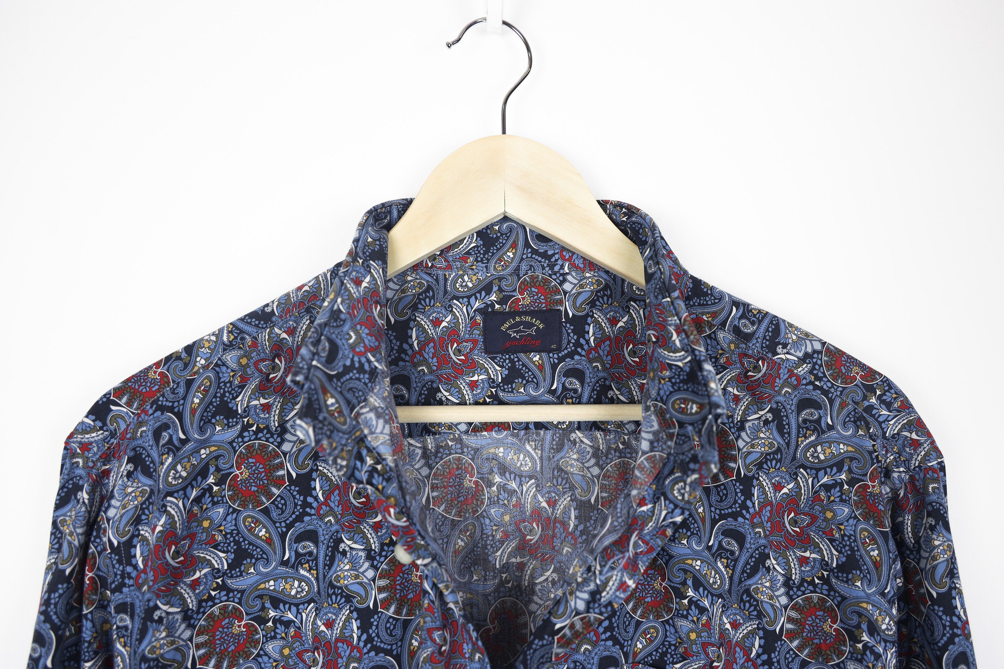 Paul & Shark Paul & Shark Navy Red Fancy Paisley Abstract Pattern Shirt Size US XL / EU 56 / 4 - 4 Thumbnail