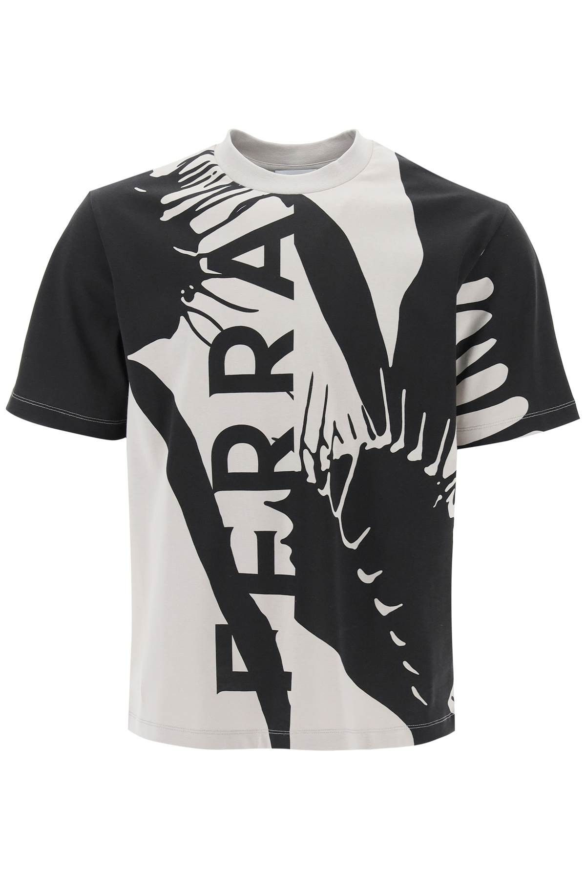 image of Salvatore Ferragamo Ferragamo Graphic Print T-Shirt With Seven in Cement Nero, Men's (Size Small)
