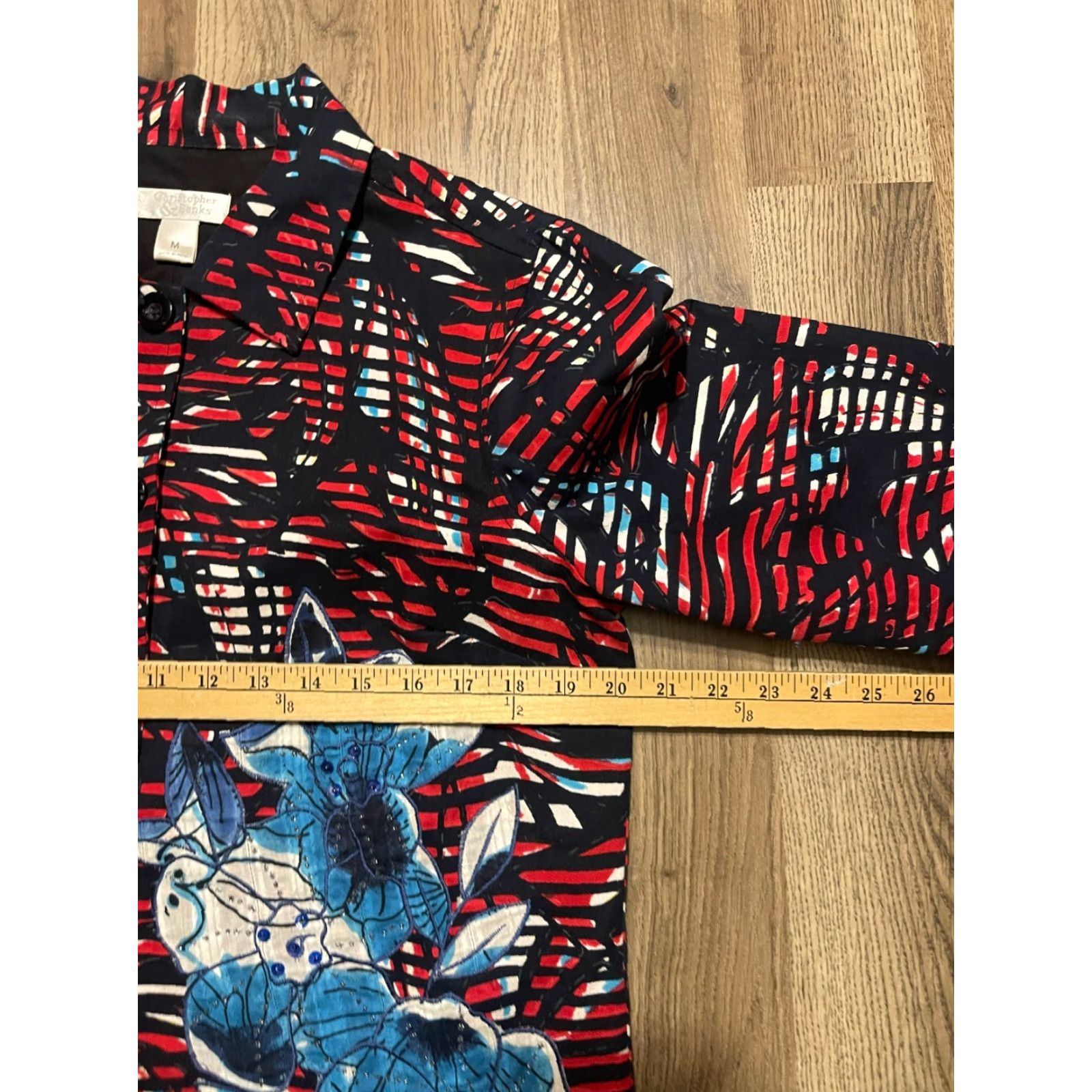 Vintage Christopher & Banks Shirt, Women's Medium, Button-Up, Red Blue, Allover Print, Casual, Fall Spring Summer, Women, Regular Fit Size M / US 6-8 / IT 42-44 - 5 Thumbnail