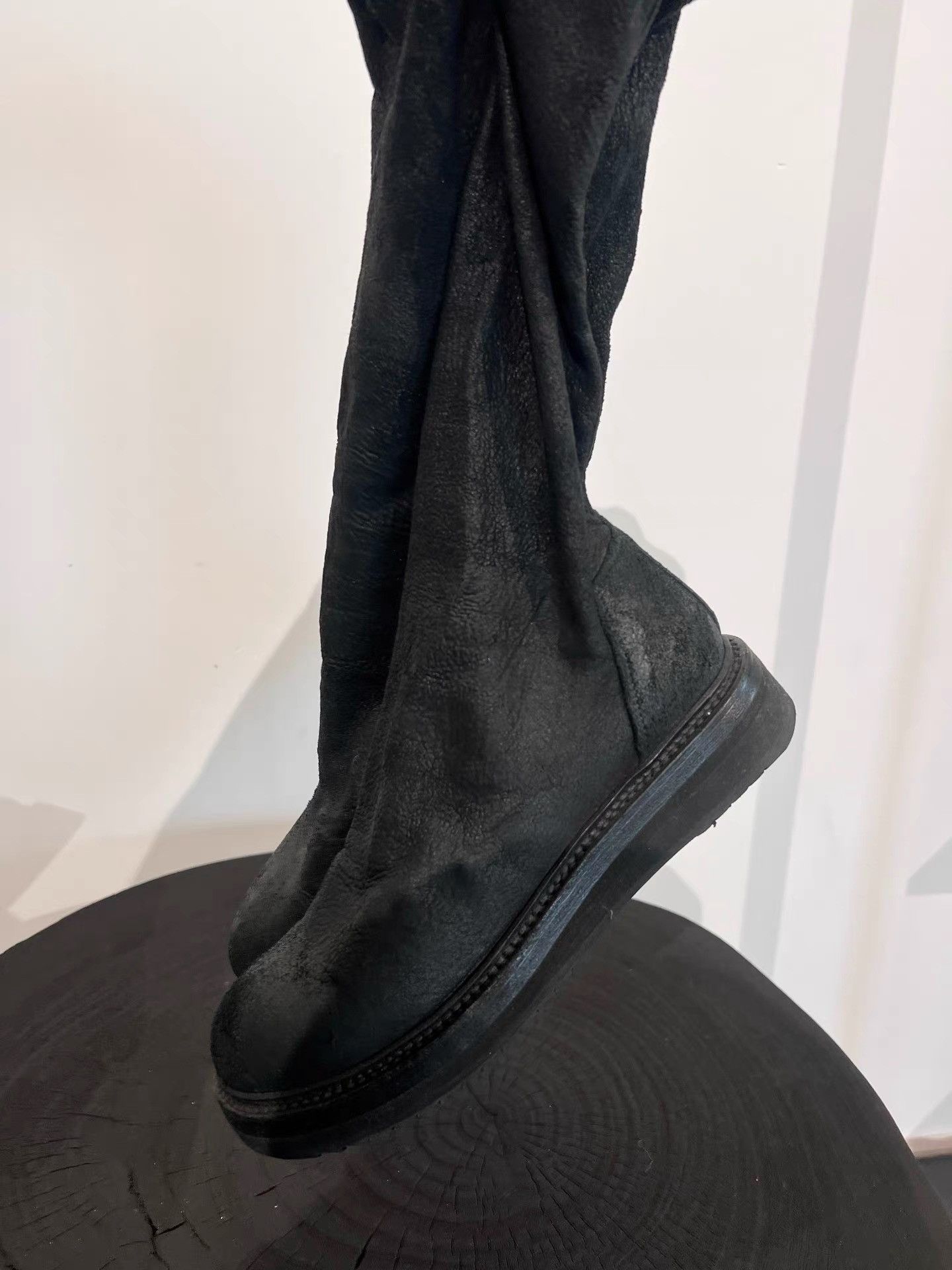 Rick Owens Rick Owens Cracked Lambskin & Suede Mid-Calf Boots K35 Size US 5 / IT 35 - 3 Thumbnail