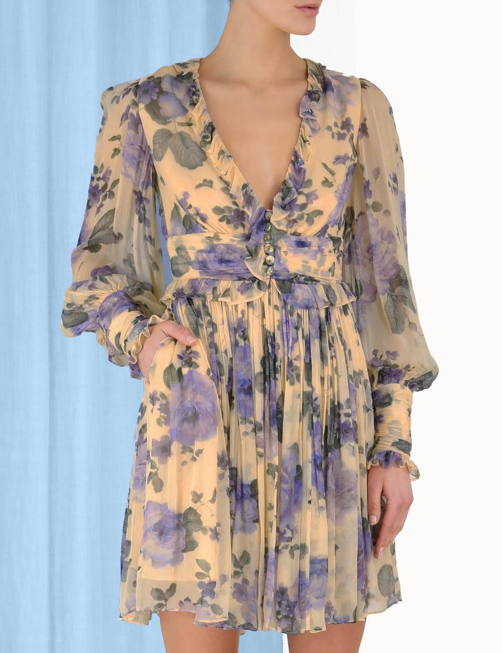 Zimmermann oc11z0225 Lyrical Ruffle Mini Dress in Multicolor Size S / US 4 / IT 40 - 5 Thumbnail