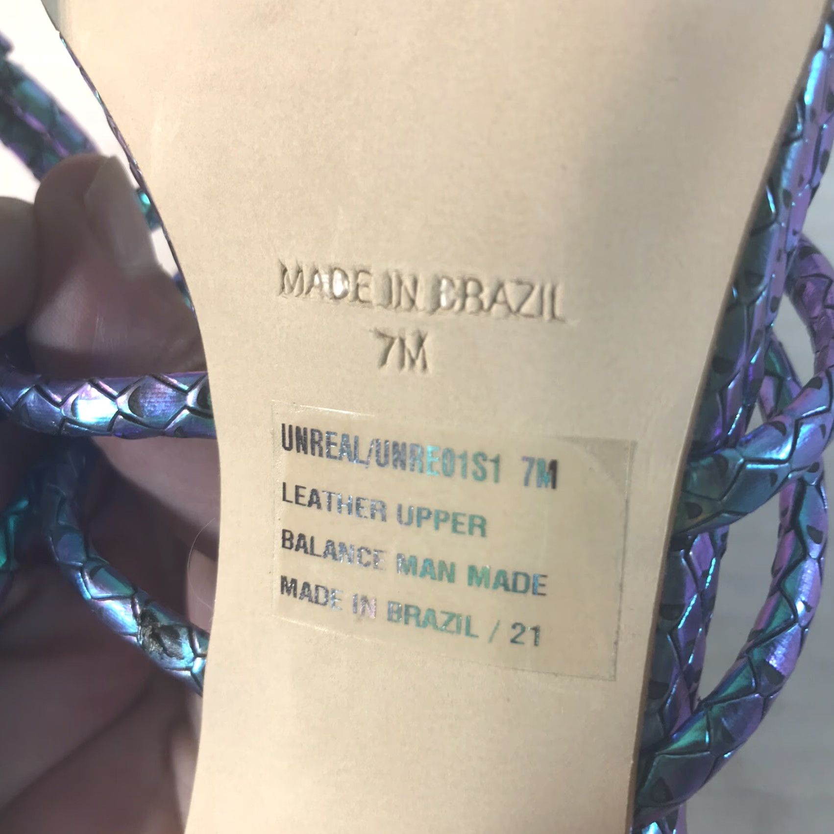 Steve Madden Steve Madden Unreal Iridescent Women's Leather Strappy Thong Heels Size 7B High Block Heel Summer Modern Going Out Size US 7 / IT 37 - 7 Thumbnail