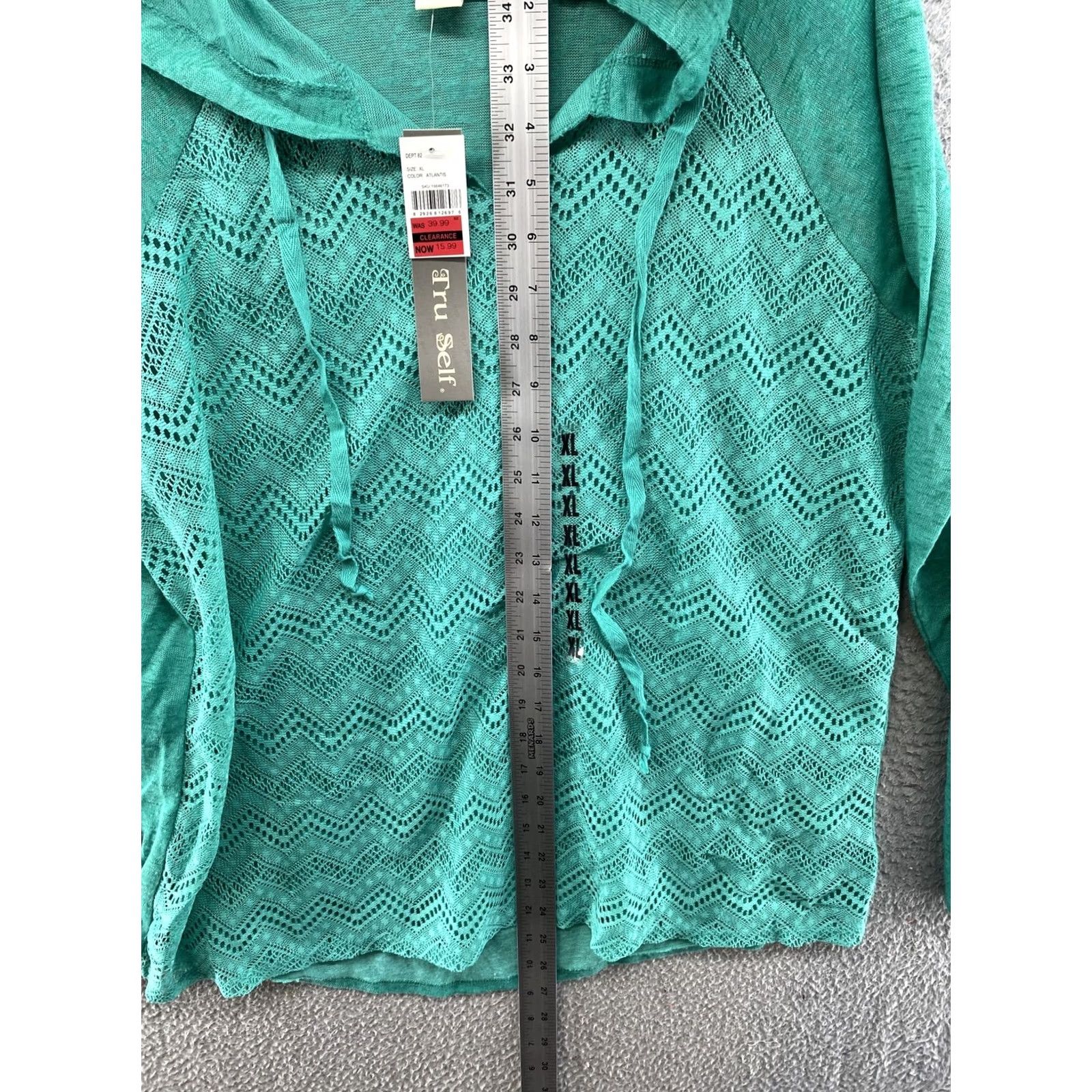 Vintage Tru Self Women’s V Neck Hoodie Sweatshirt XL Green Pullover Activewear Size XL / US 12-14 / IT 48-50 - 6 Thumbnail