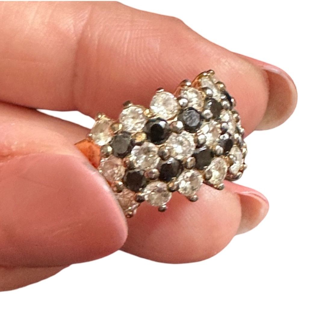 Vintage Black Sapphire And CZ Wide Band Ringu