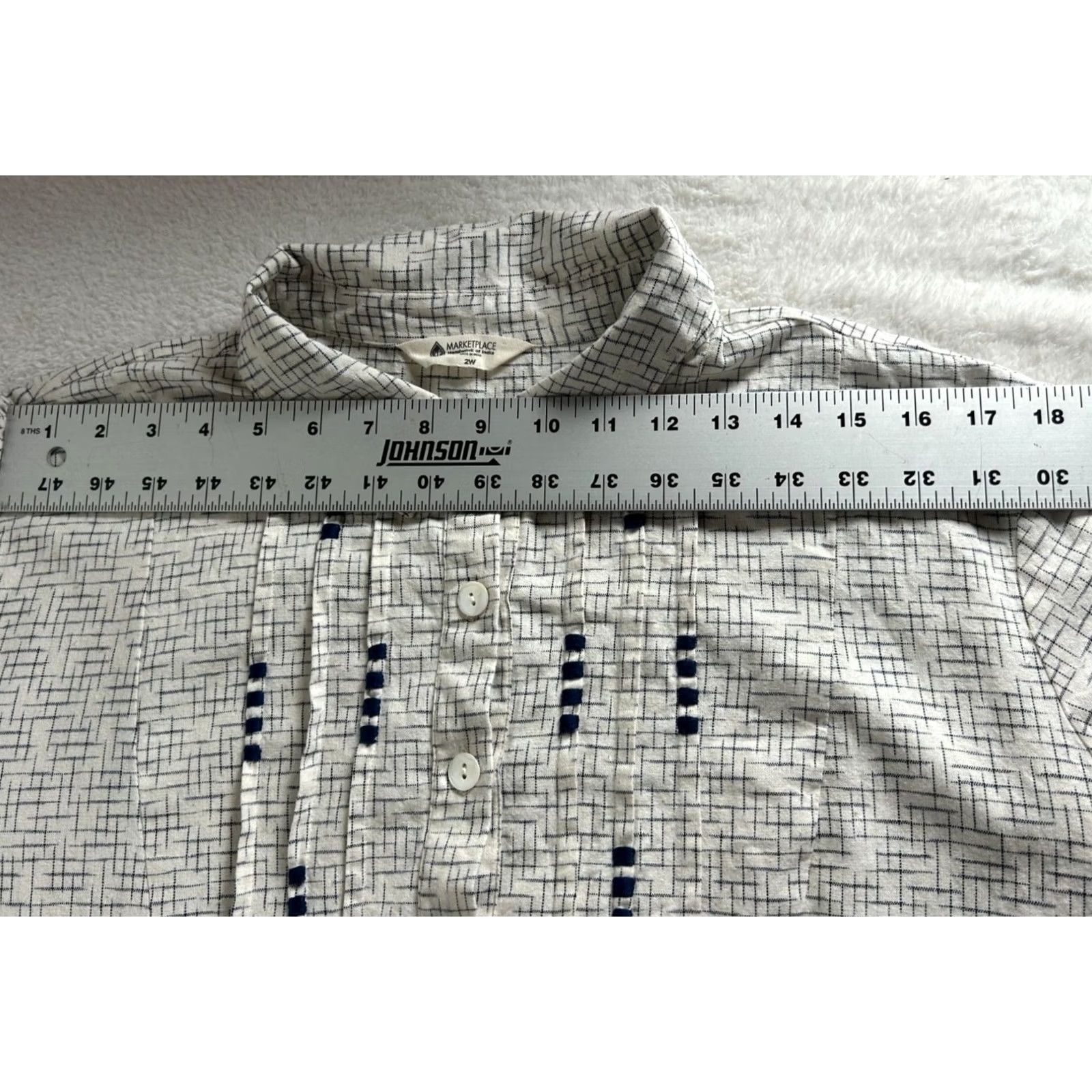 Vintage Marketplace Handwork of India Womens Cotton Pintuck Button Down Tunic Top 2X Size XXL / US 16-18 / IT 52-54 - 6 Thumbnail