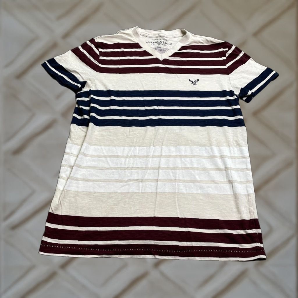American Eagle Outfitters American Eagles Outfitters T-Shirt Mens Medium Multi Striped V-Neck Athletic Tee Size US M / EU 48-50 / 2 - 1 Thumbnail