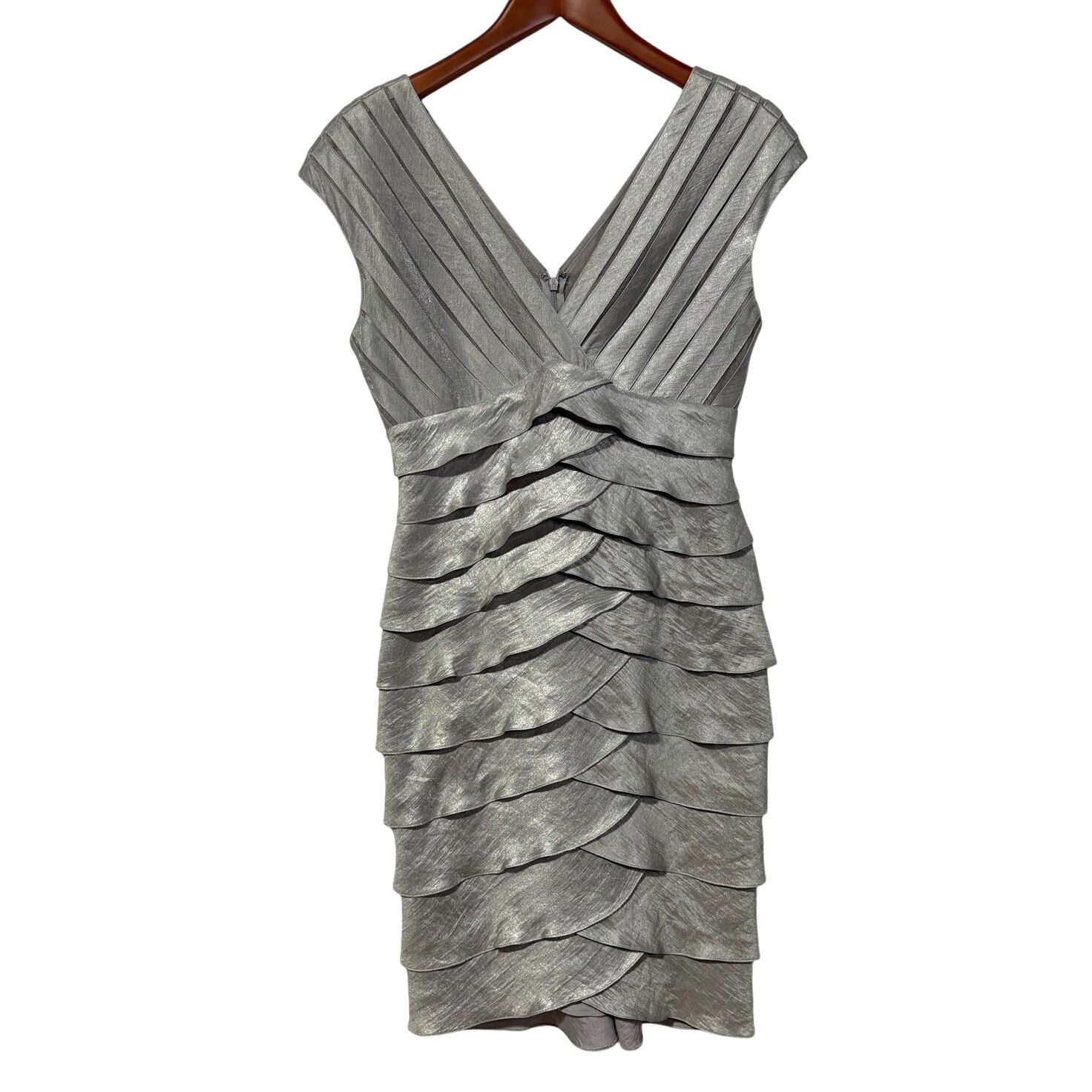 Adrianna Papell ADRIANNA PAPELL Silver Shimmer Charmeuse Sheath Dress | Sz 8 Size M / US 6-8 / IT 42-44 - 1 Thumbnail