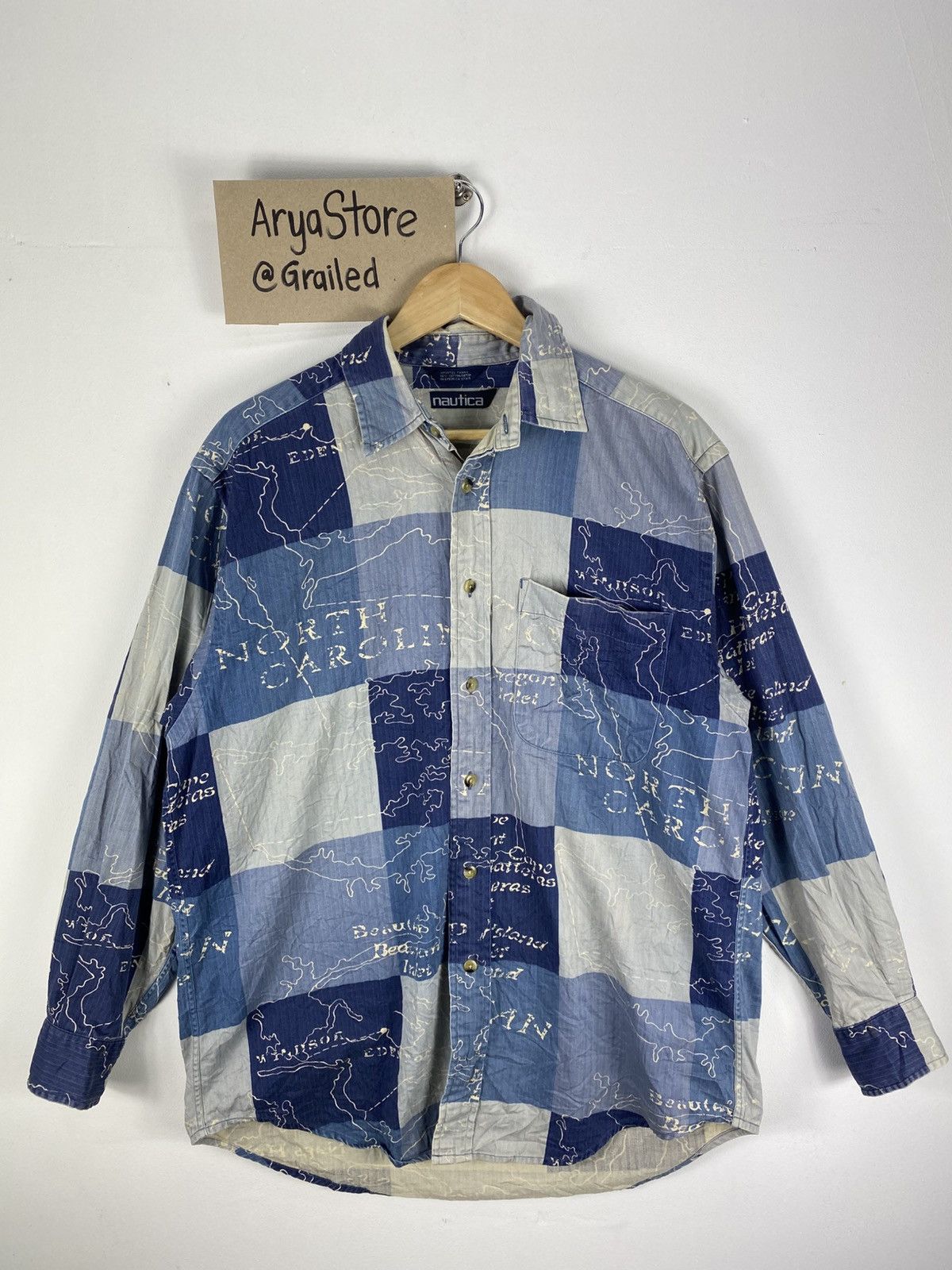 Nautica Vintage Flannel Nautica Fullprint North Carolina Size US XL / EU 56 / 4 - 1 Thumbnail