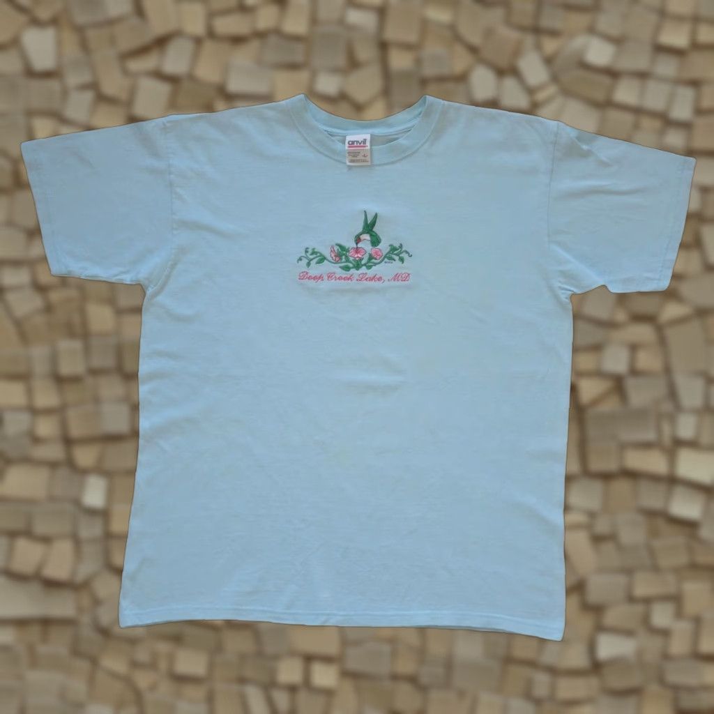 Anvil VINTAGE Anvil T-Shirt Blue 90s Outdoor Embroidered Deep Creek Lake Maryland Mens L Size US L / EU 52-54 / 3 - 1 Thumbnail