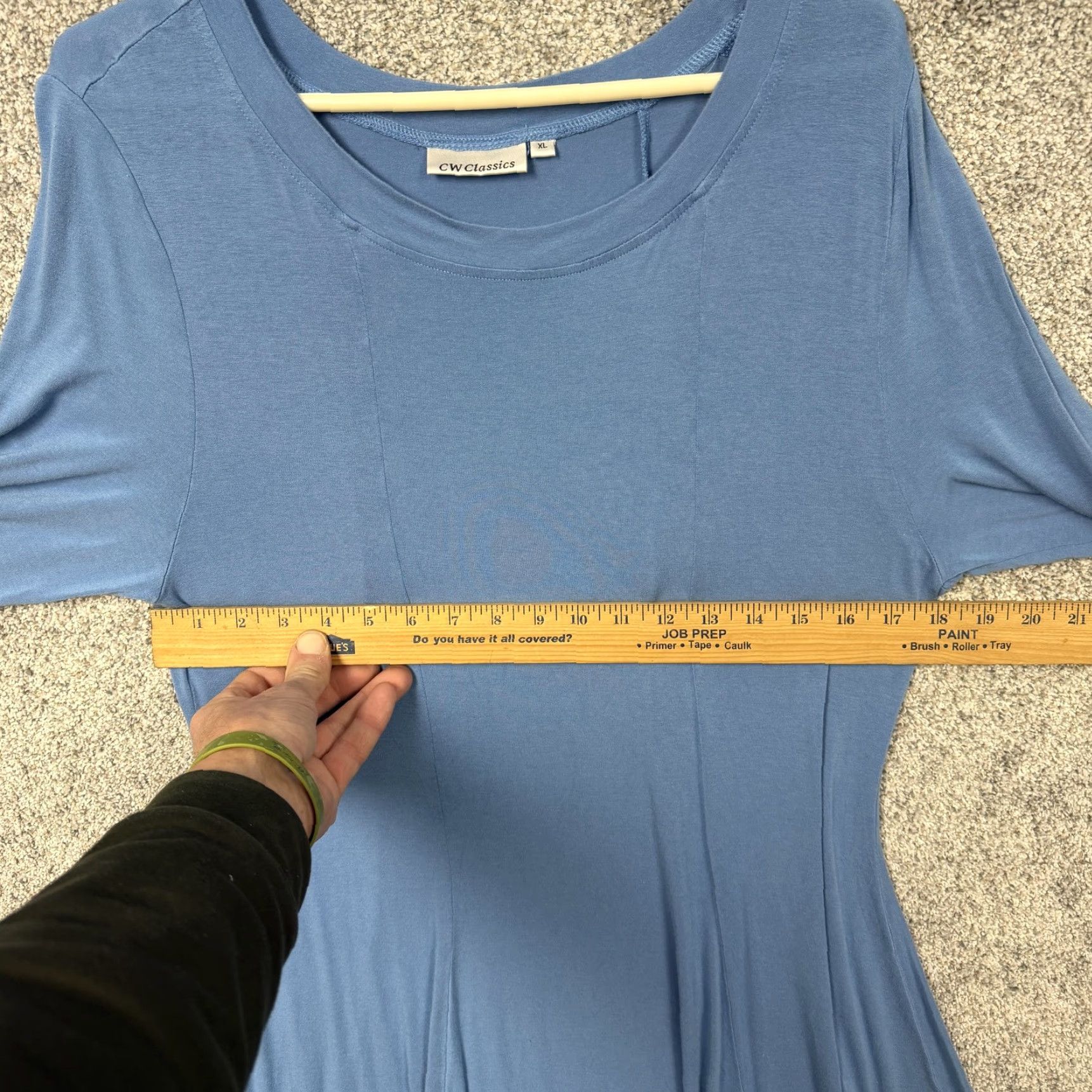Vintage CW Classics Dress XL Blue Midi Trapeze Swing Jersey Round Neck 3/4 Sleeve Women Casual Lightweight Stretch Size XL / US 12-14 / IT 48-50 - 3 Thumbnail