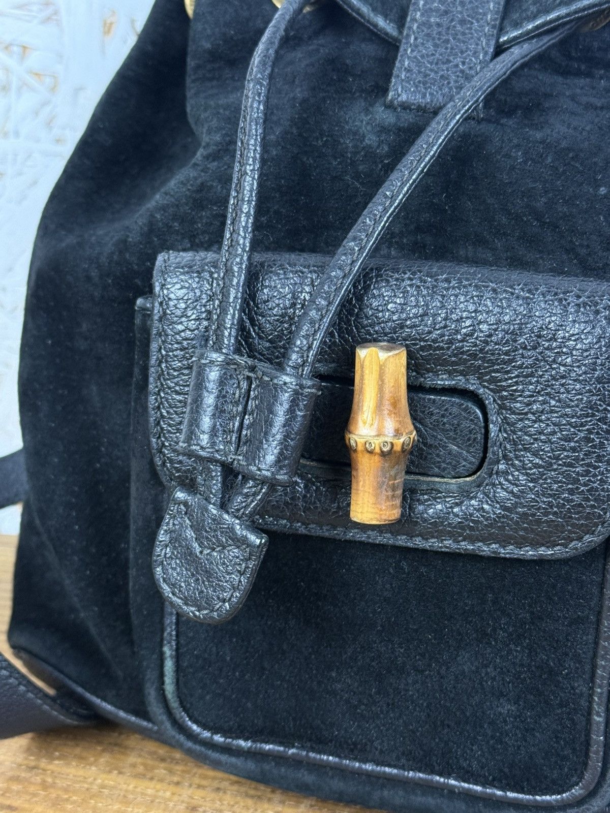 Gucci Vintage Gucci Suede Leather Bamboo Handle Backpack Bag Black Size ONE SIZE - 3 Thumbnail