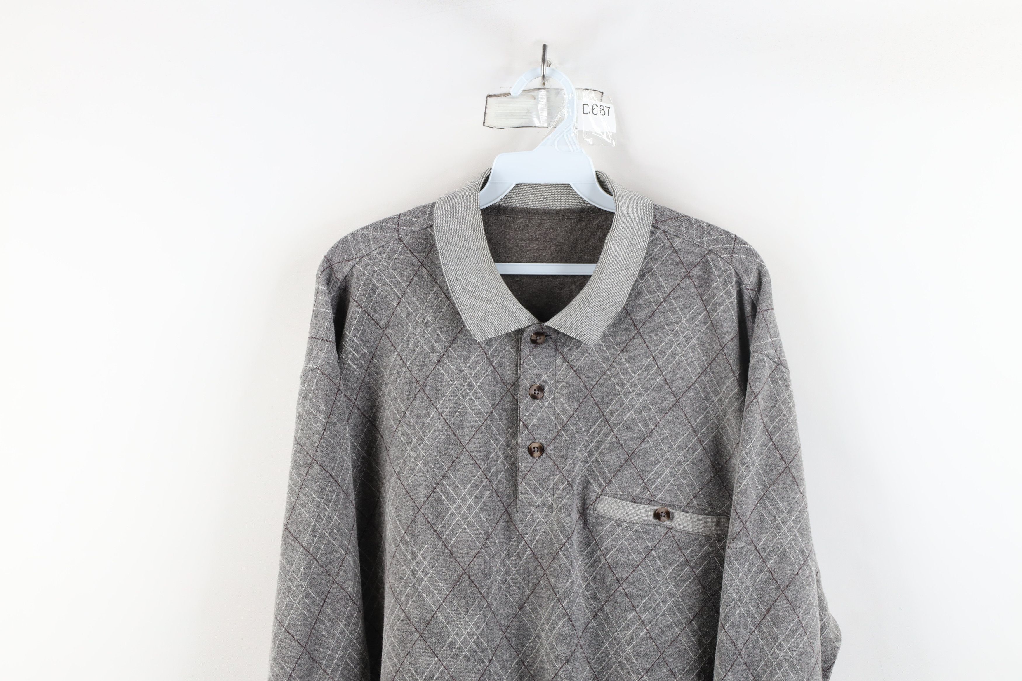 Vintage Vintage 90s Streetwear Argyle Diamond Knit Long Sleeve Polo Size US XL / EU 56 / 4 - 2 Thumbnail