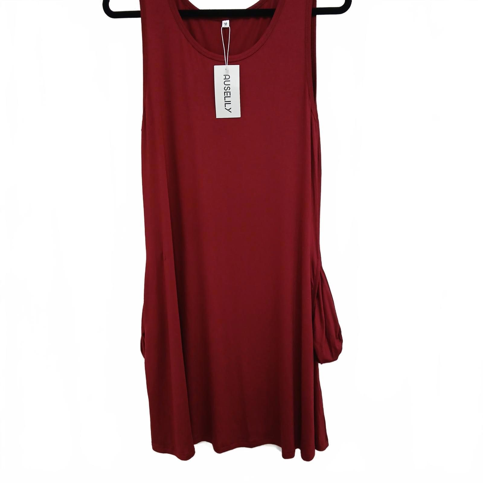 Designer NWT AUSELILY Women's Casual Red Tank Dress Medium Size M / US 6-8 / IT 42-44 - 4 Thumbnail
