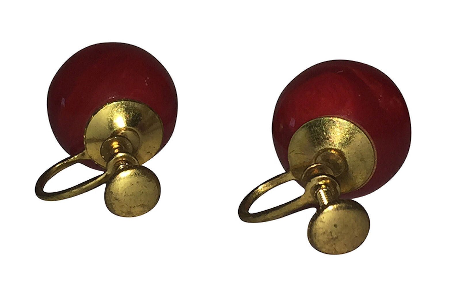 Designer Red Swirl Bakelite Ball Earrings Size ONE SIZE - 5 Thumbnail