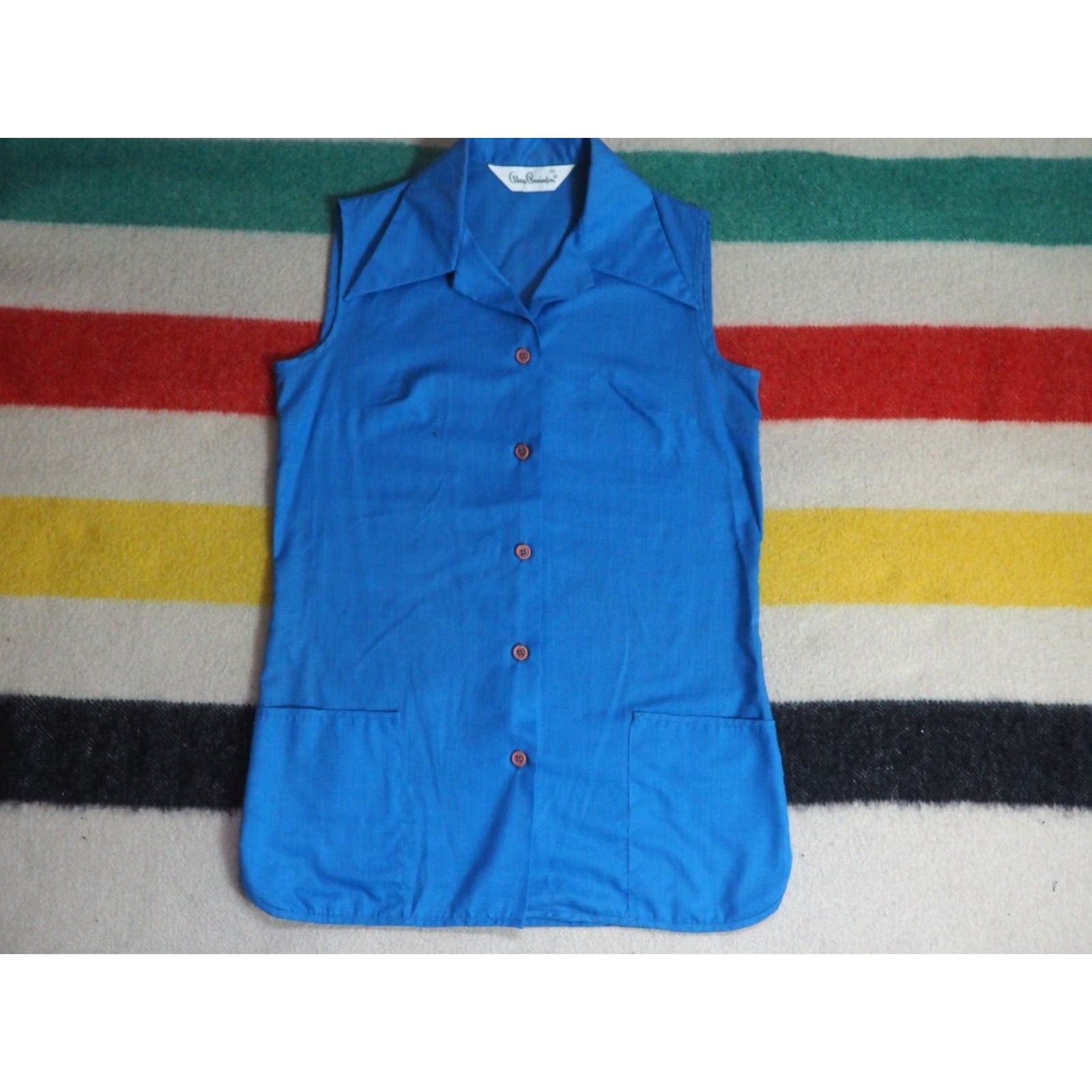 Vintage VTG 70s Aileen Pennington Hippy Boho Shirt Womens M Blue Cotton Blend Pocket Casual Shirt Size M / US 6-8 / IT 42-44 - 2 Thumbnail