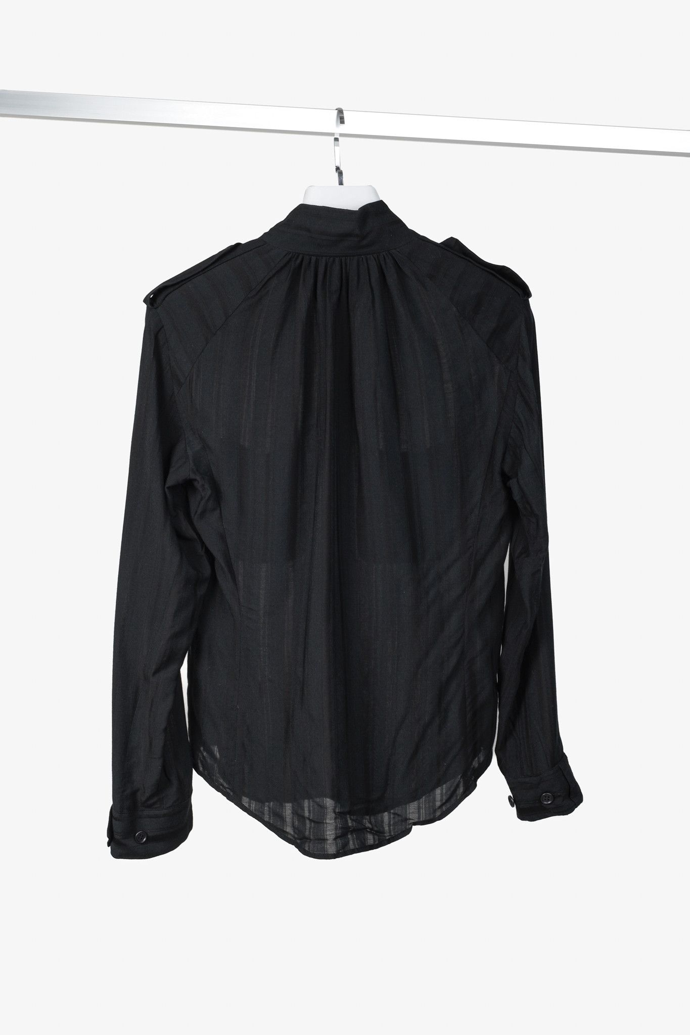 SMYTHE Smythe Black Striped Stand-Collar Buttoned-Henley Blouse Size XS / US 0-2 / IT 36-38 - 2 Thumbnail