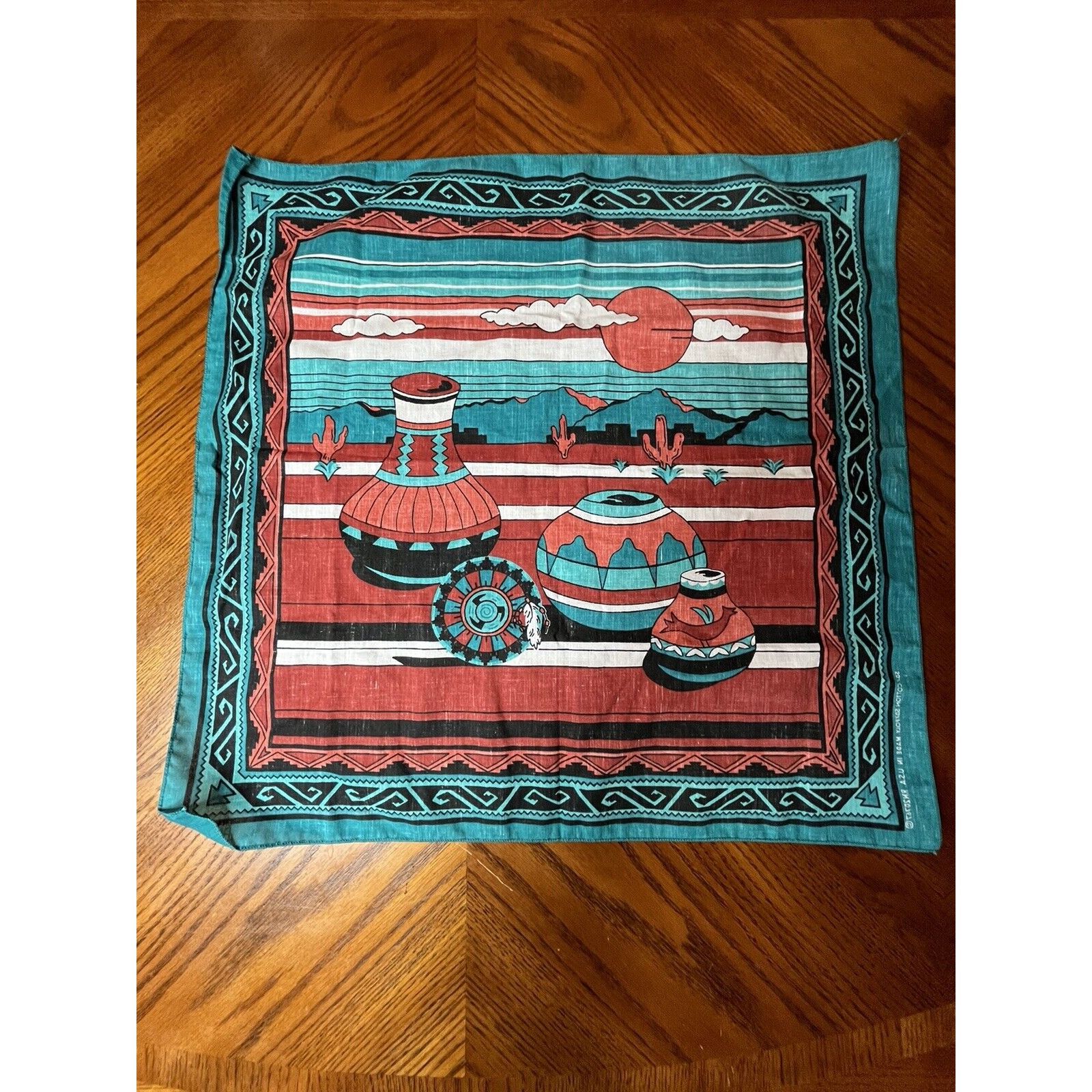 Vintage VTG Native Southwestern Native Pottery Bandana Handkerchief Size ONE SIZE - 2 Thumbnail