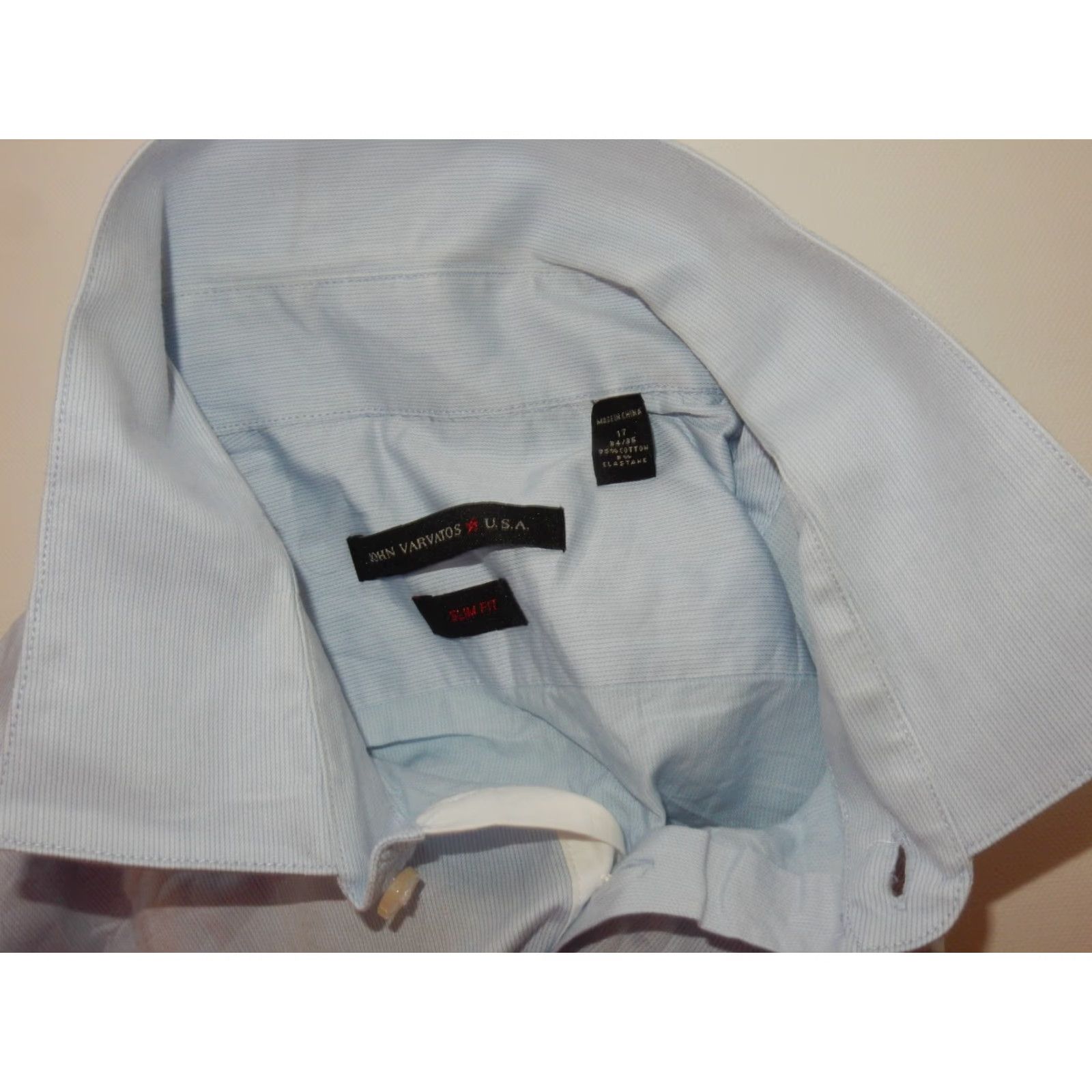 John Varvatos John Varvatos Men's Dress Shirt 17-34/35 Blue Long Sleeve 34/35 Cotton Slim Regular Size 17 Mens Size 46R - 5 Thumbnail