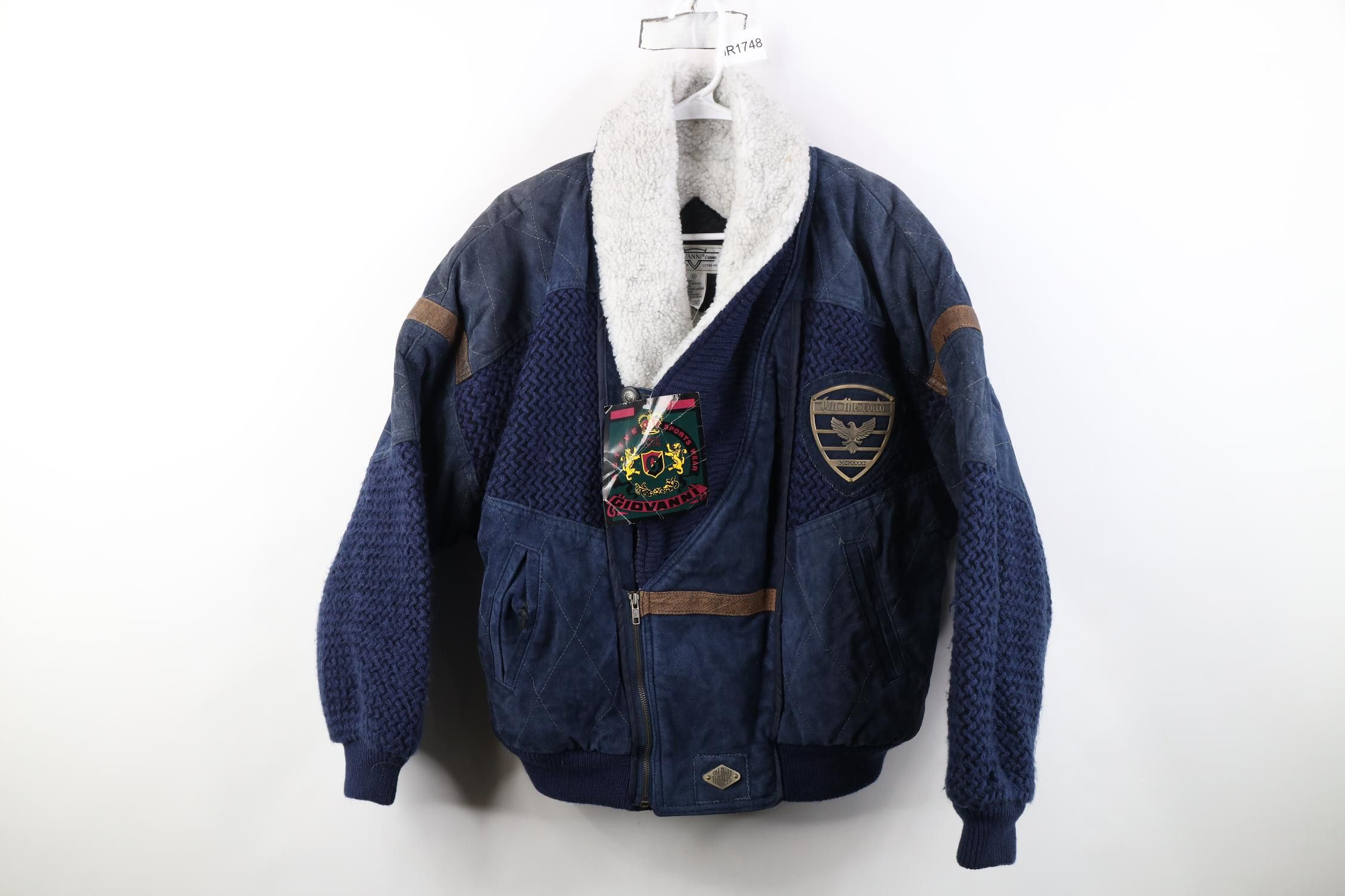 Vintage Deadstock Vintage 90s Streetwear Leather Sweater Jacket Blue Size US S / EU 44-46 / 1 - 1 Thumbnail